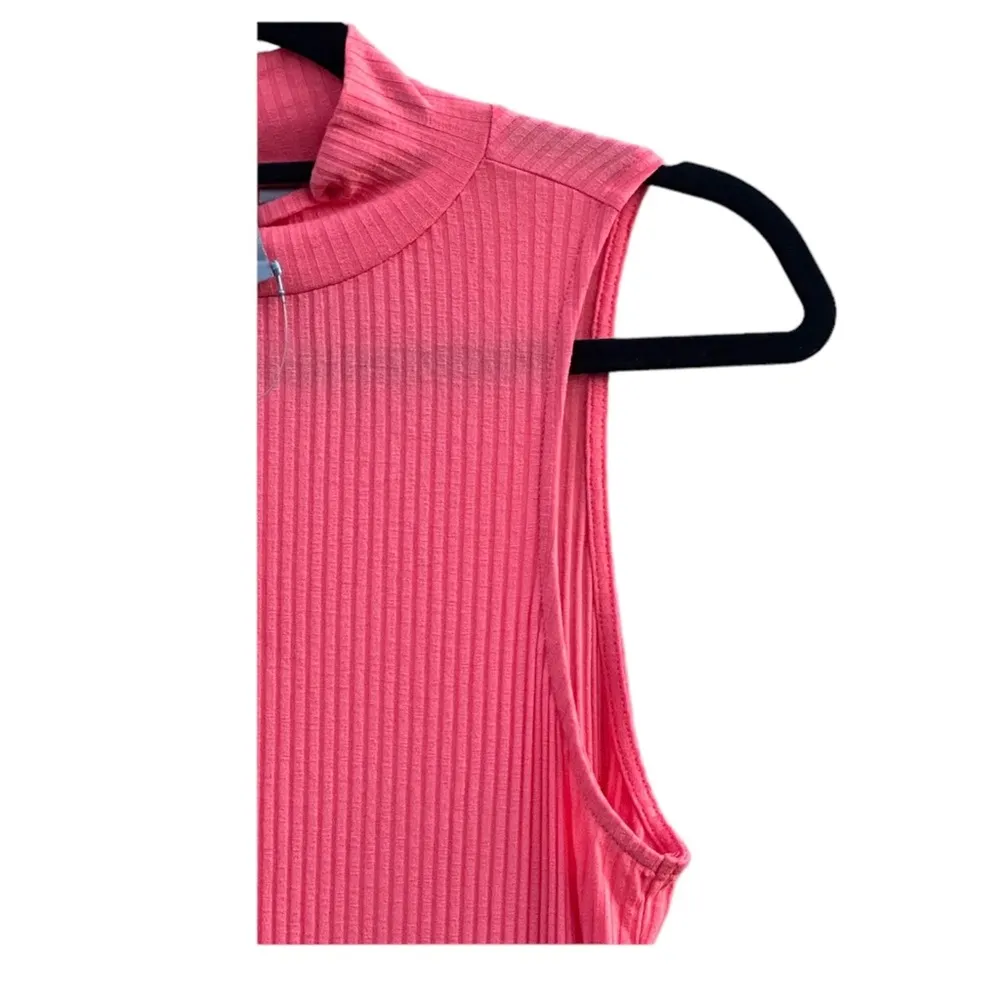 ASOS DESIGN Tall High Neck Ribbed Tie Waist Midi Tank Dress Orange NWT 6 - Image 3