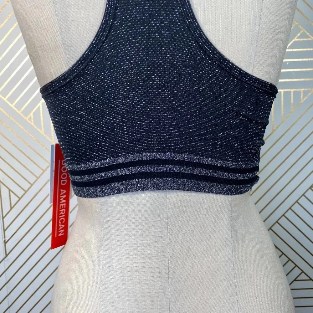 Good‎ American Seamless Lurex Stripe Bra in Black - Image 10