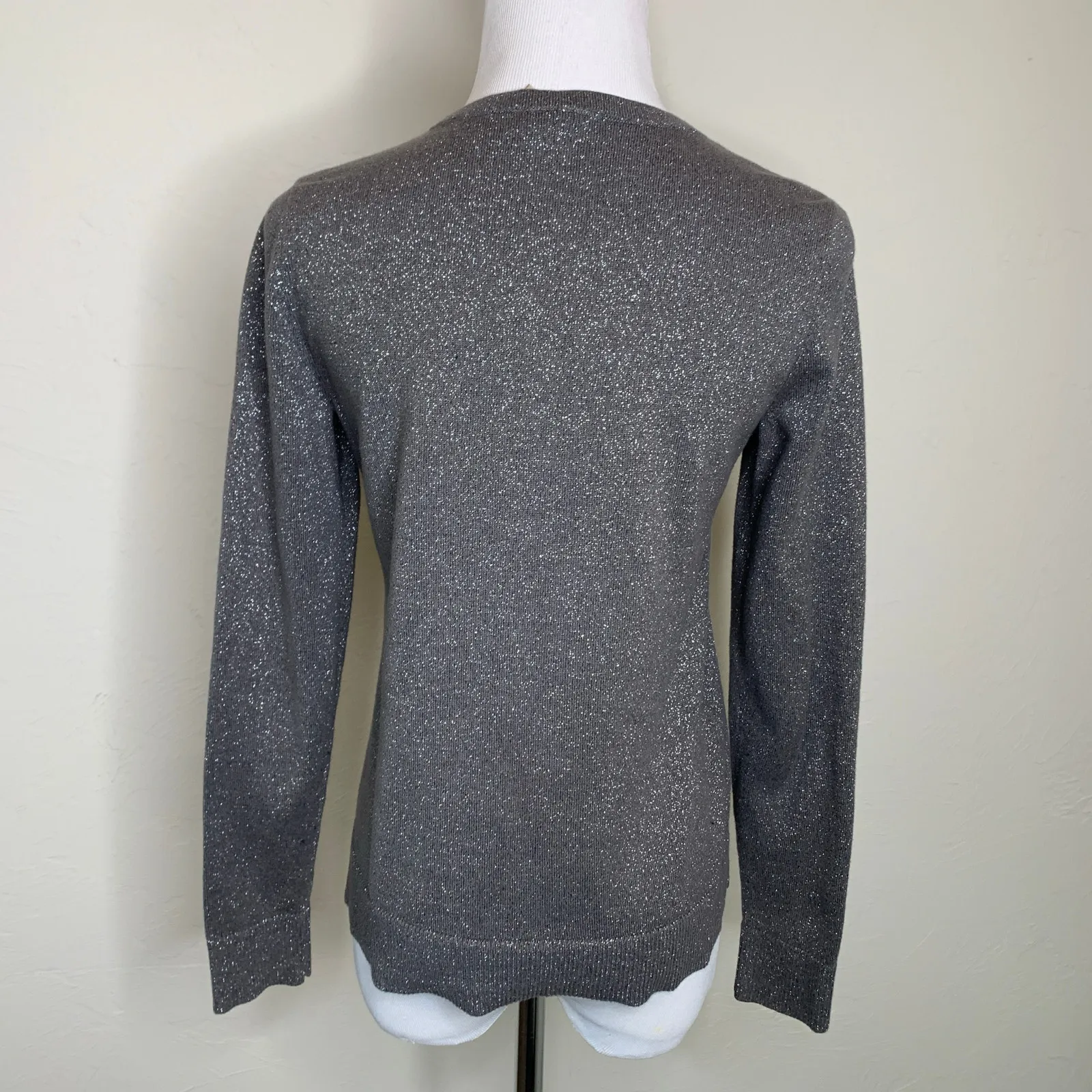 LOFT Gray Silver Metallic Cardigan Hight Neck Small Petite - Image 2
