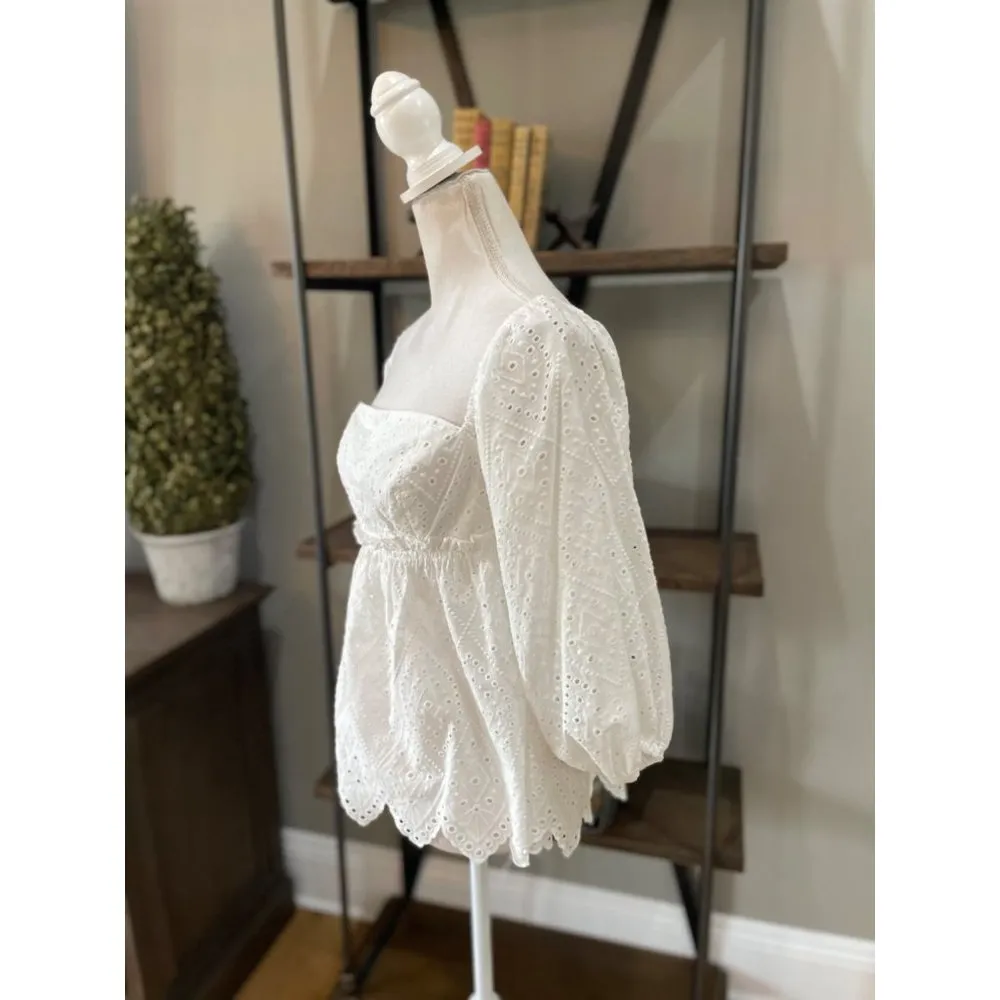 MISA Los Angeles Sera Off The Shoulder Scalloped Eyelet Top White Womens Size M - Image 9