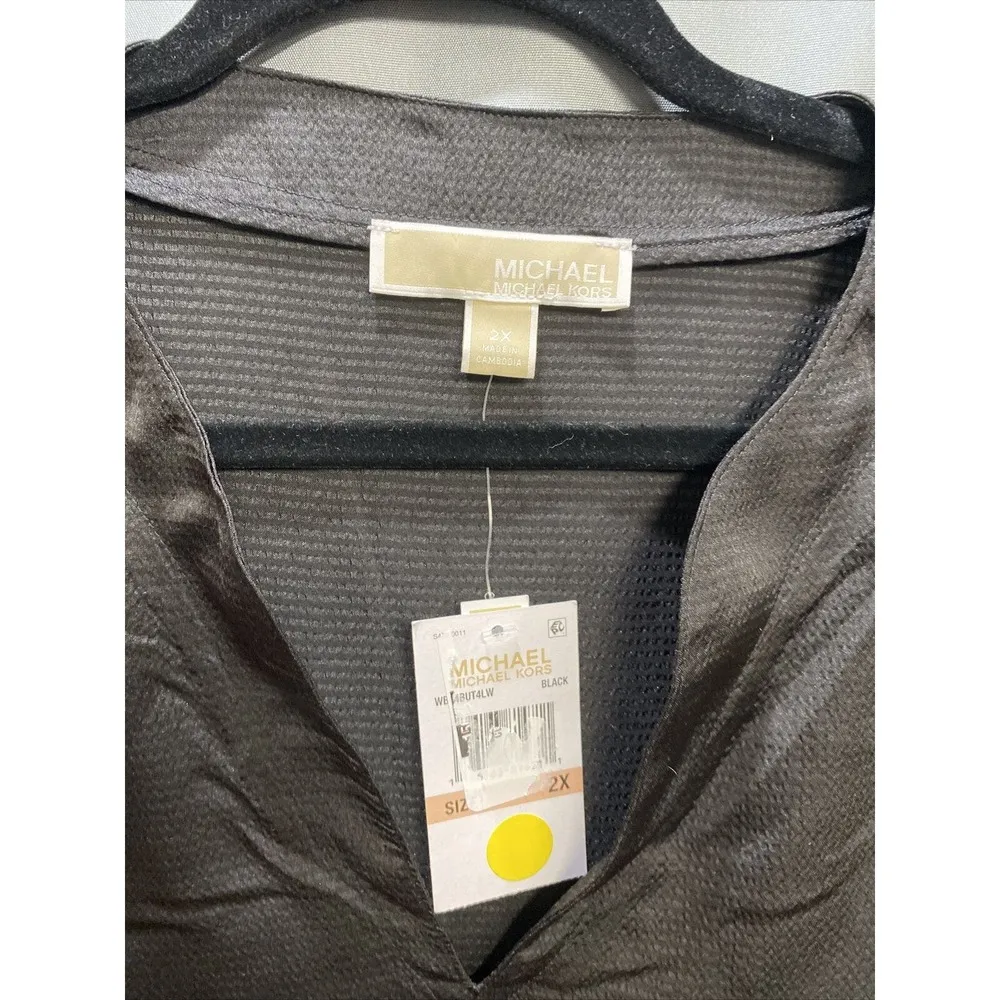 Michael Kors Women’s Sz L Black Long Sleeve Top Blouse V-Neck NWT $88 (b32) - Image 2