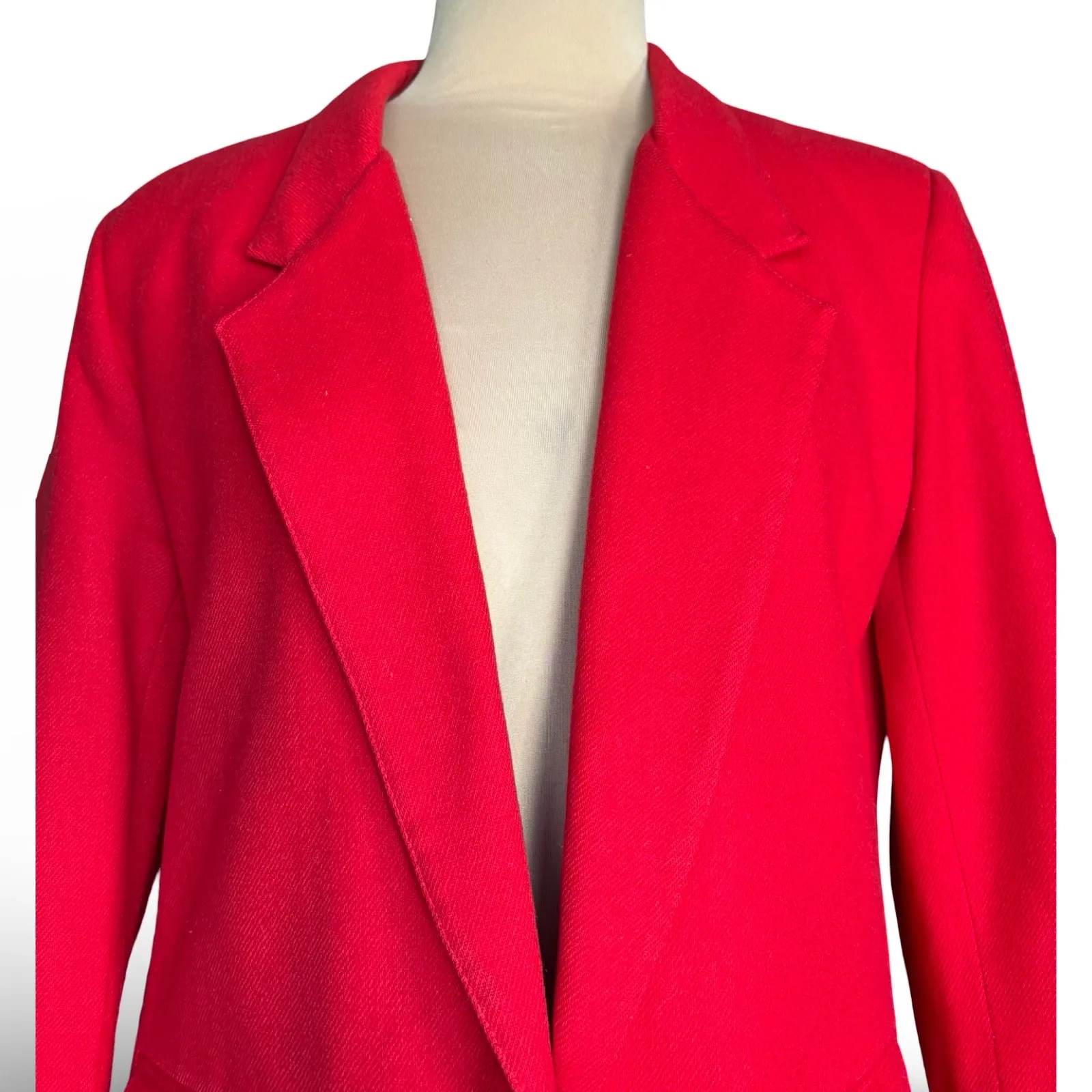 Vintage 90s Red Wool Blazer Jacket Gold Crest Button Wool Oversized Made in USA Size 12 - Image 4