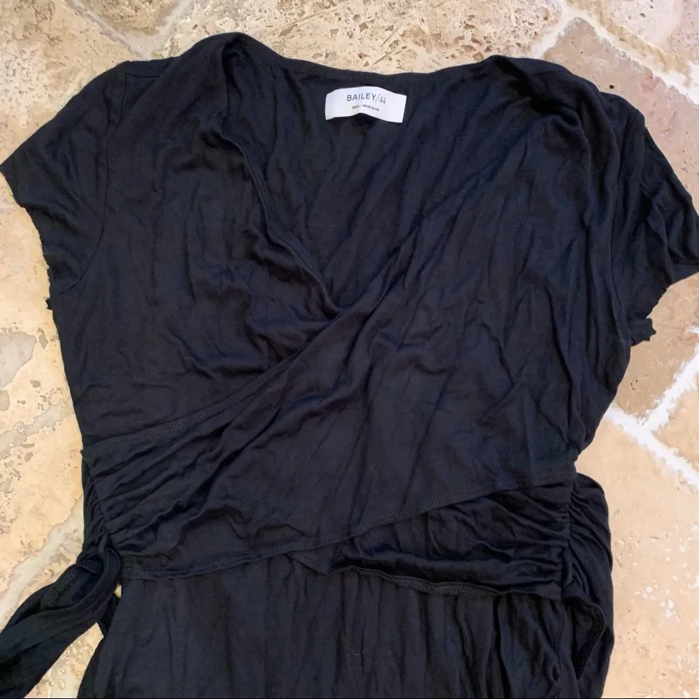 Bailey 44 Mock Wrap Top Belted Black S Small Short Sleeve Tied - Image 5