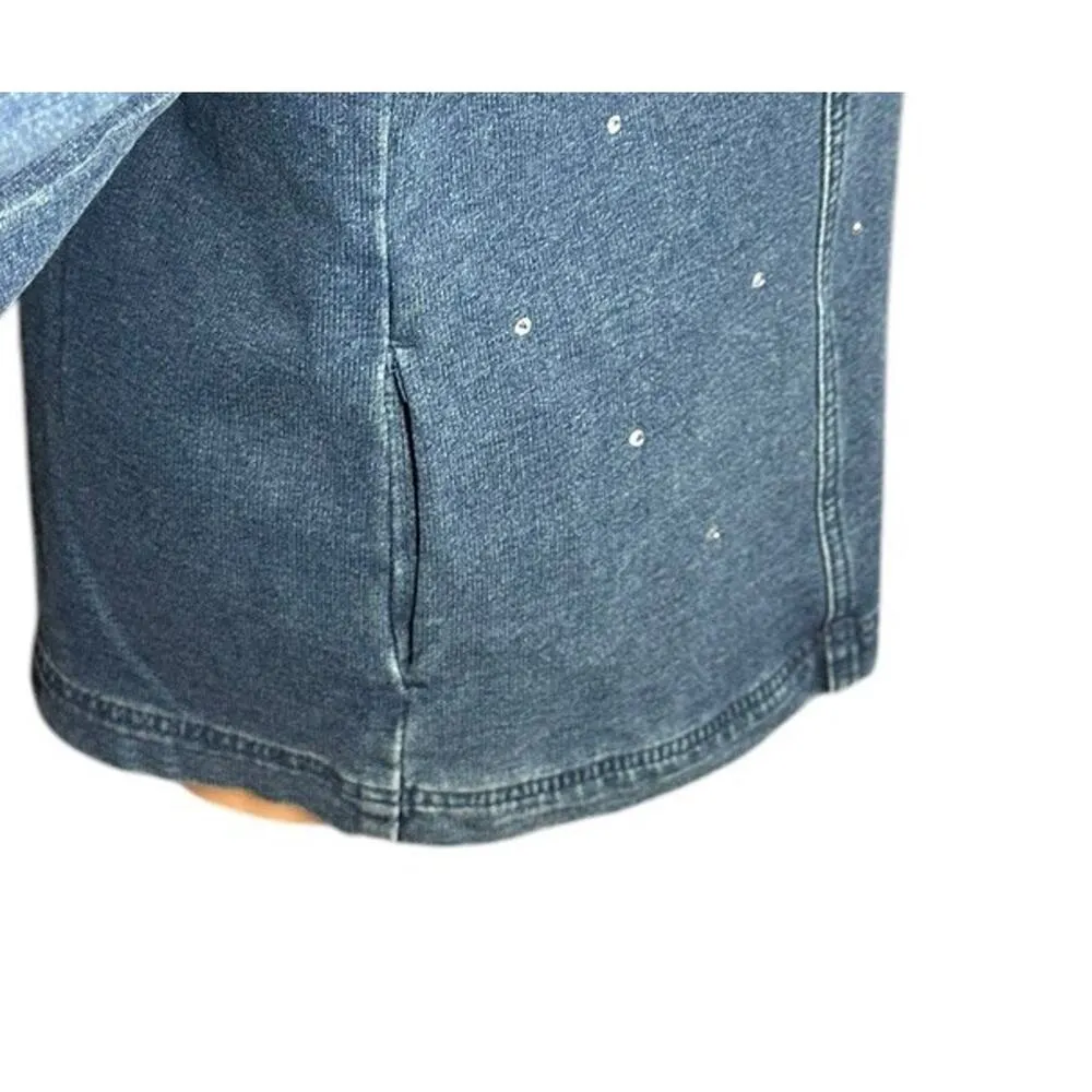 Quacker Factory Dream Jeannes Dark Wash Rhinestone Knit Denim Jean Jacket Size M Blue Size M - Image 9
