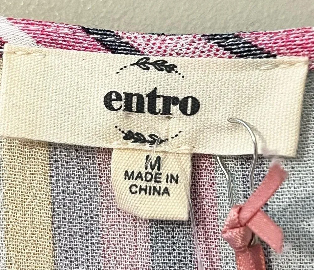 ENTRO size medium women’s striped v-neck tunic tie from bell sleeve pulllver top - Image 2