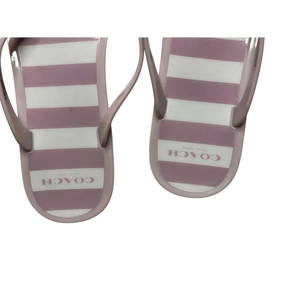 Coach Landon Jelly Flip Flops Summer Cruise Pink Striped 9B/39 Vacation Yuppie‎ - Image 3