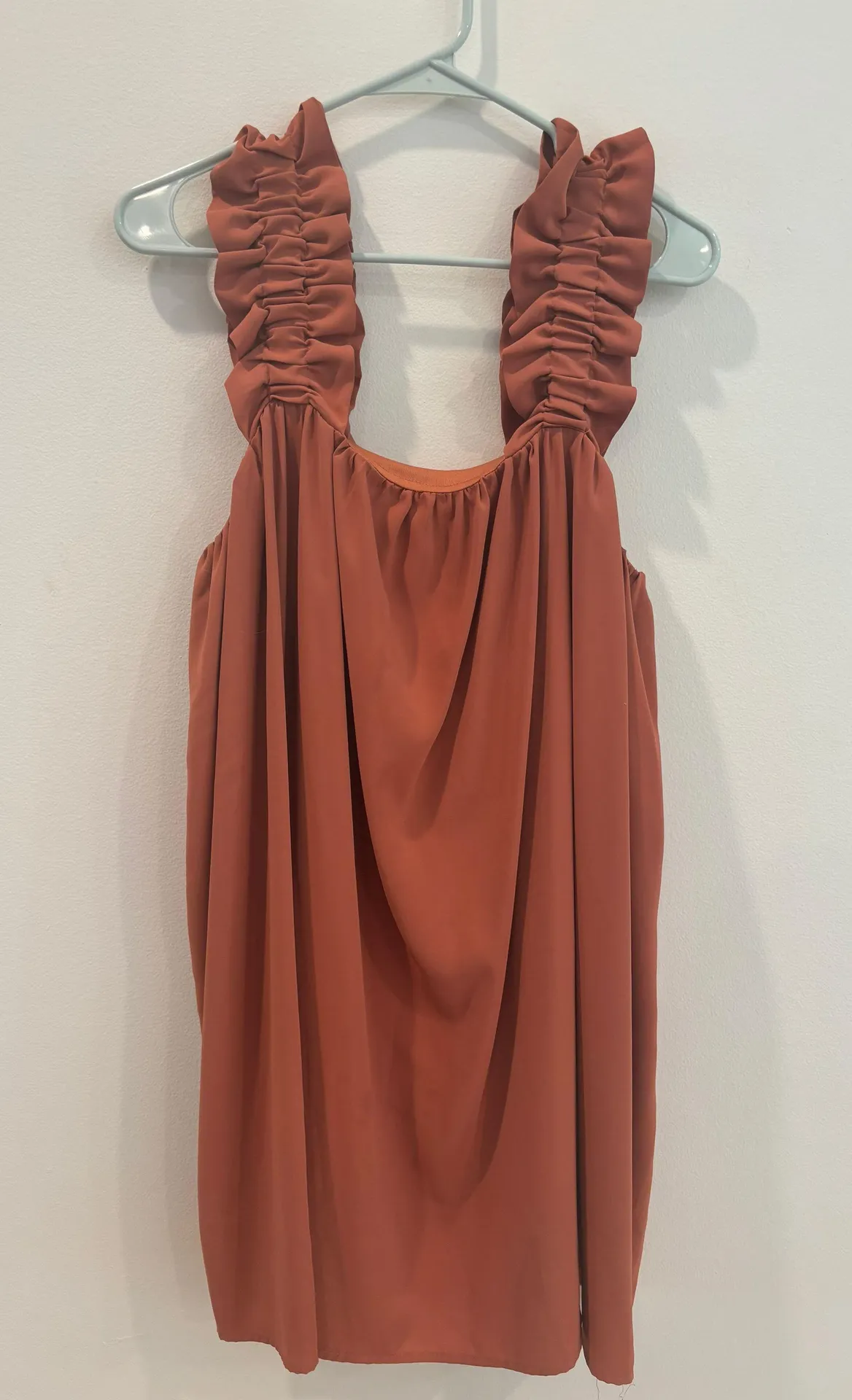 Burnt Orange Ruffle Sleeve Dress - Image 2