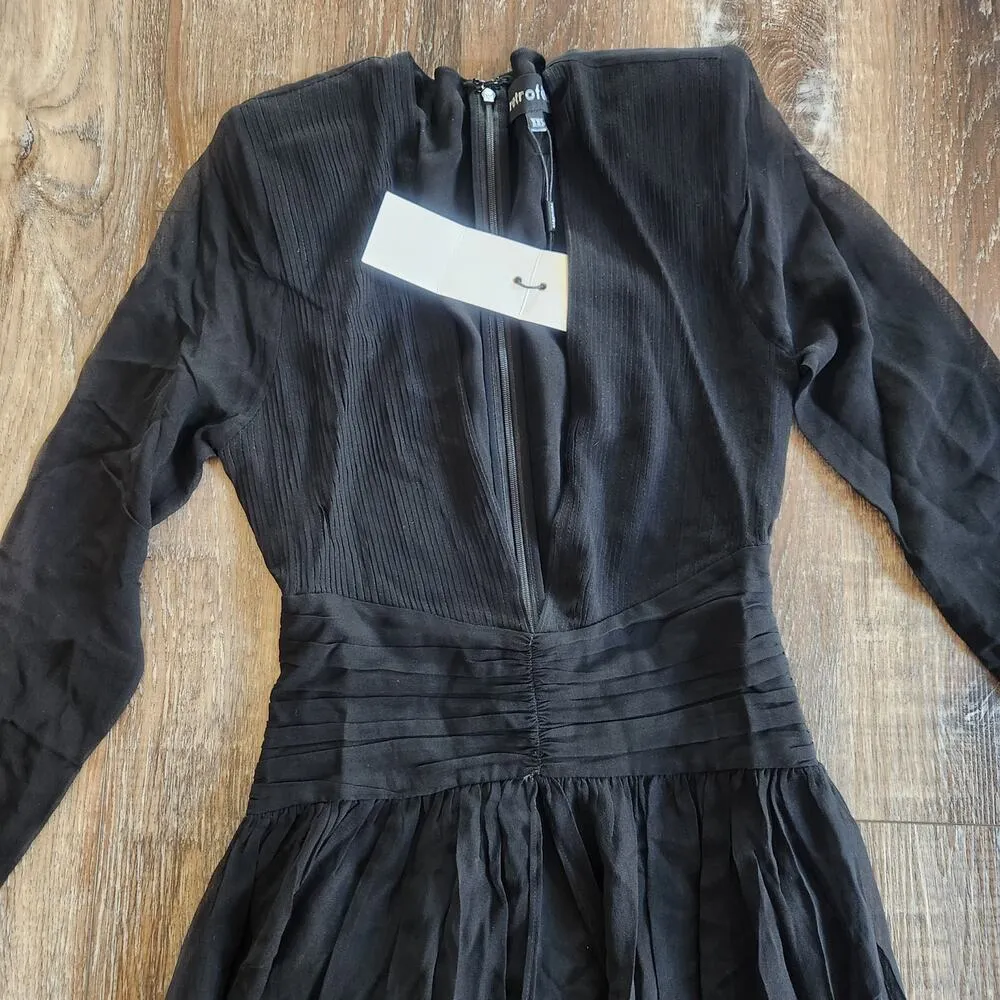 Retrofete Angela Dress Black Silk Size XXS Long Sleeve Sheer NWT V Neck - Image 4