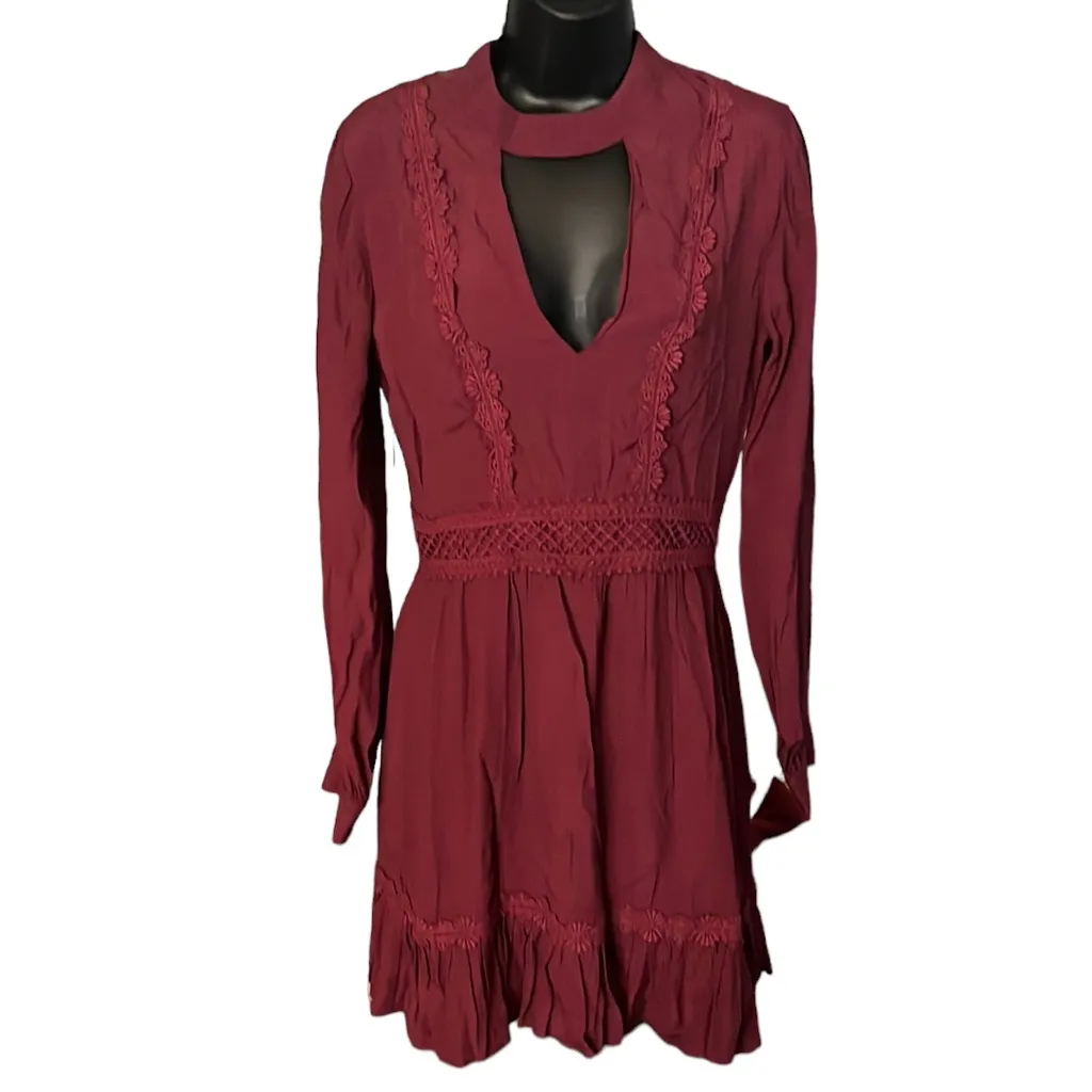 Lulu’s Fall For Me Burgundy Long Sleeve Cutout Skater Dress - Image 2