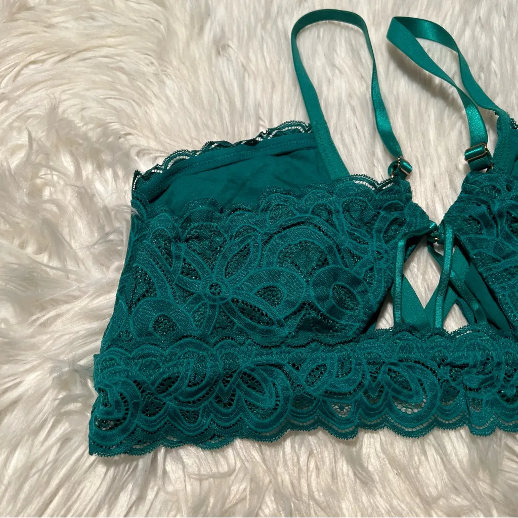 Aerie Show Off Rooftop Garden Lace Padded Plunge Bralette Green Envy XL - Image 9