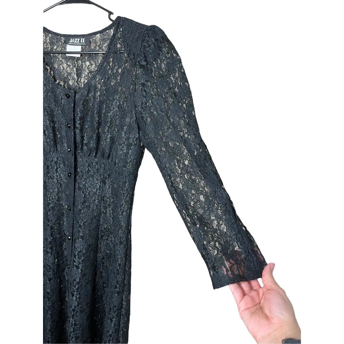 Vintage Jazz II Black Lace Long Sleeve Maxi Dress Sheer Size 8‎ - Image 5