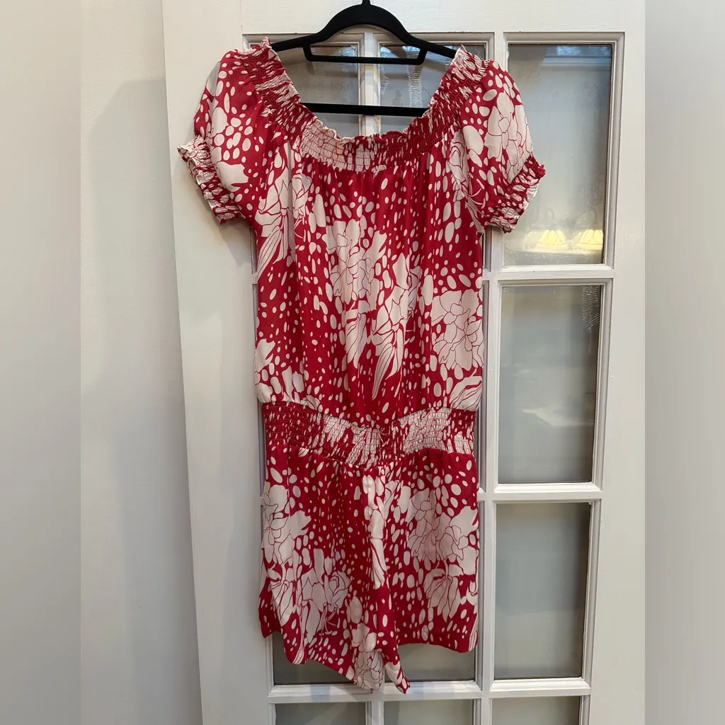 Vintage BCBGMAXAZRIA Y2K Red Floral Smocked Waist Romper Size S Chic Girly Party - Image 4