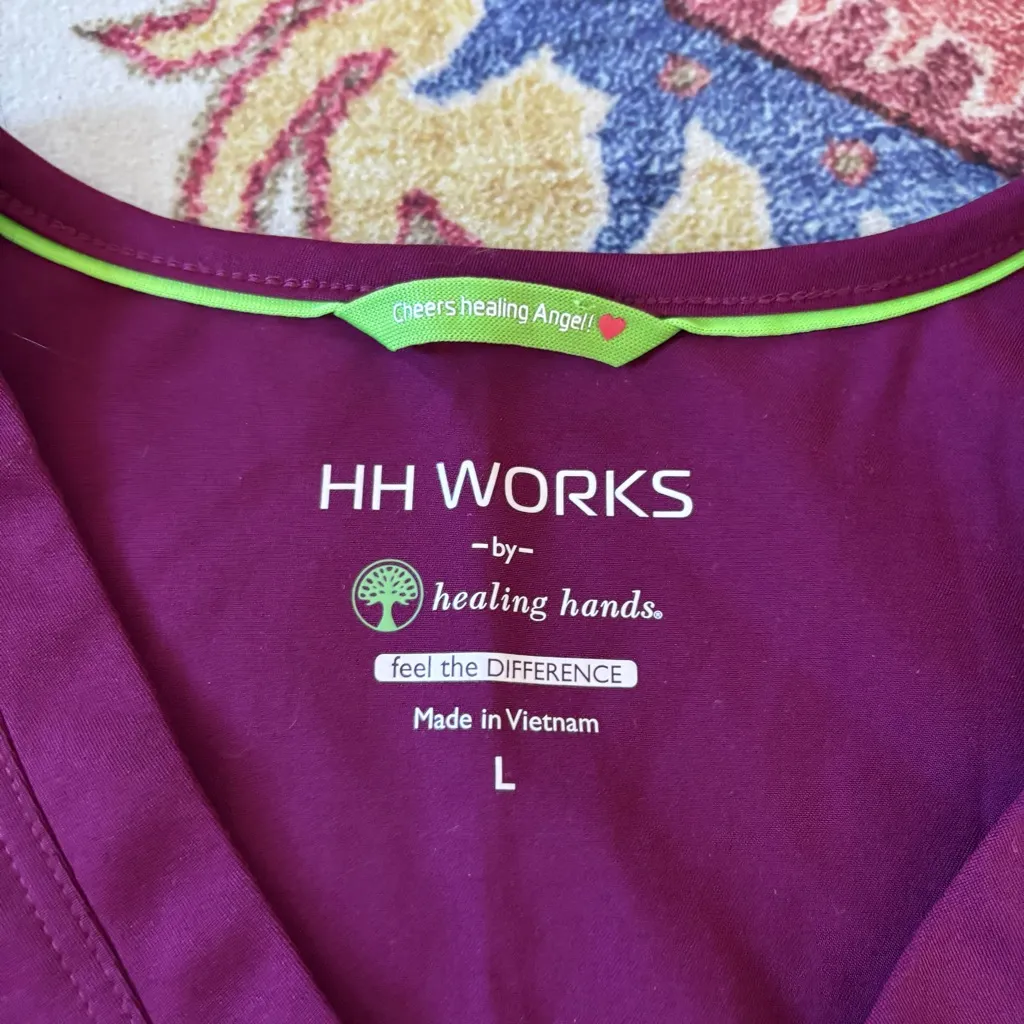 HH Works by Healing Hands Burgundy V-Neck Scrub Top Size Large Style 2500 - Image 5