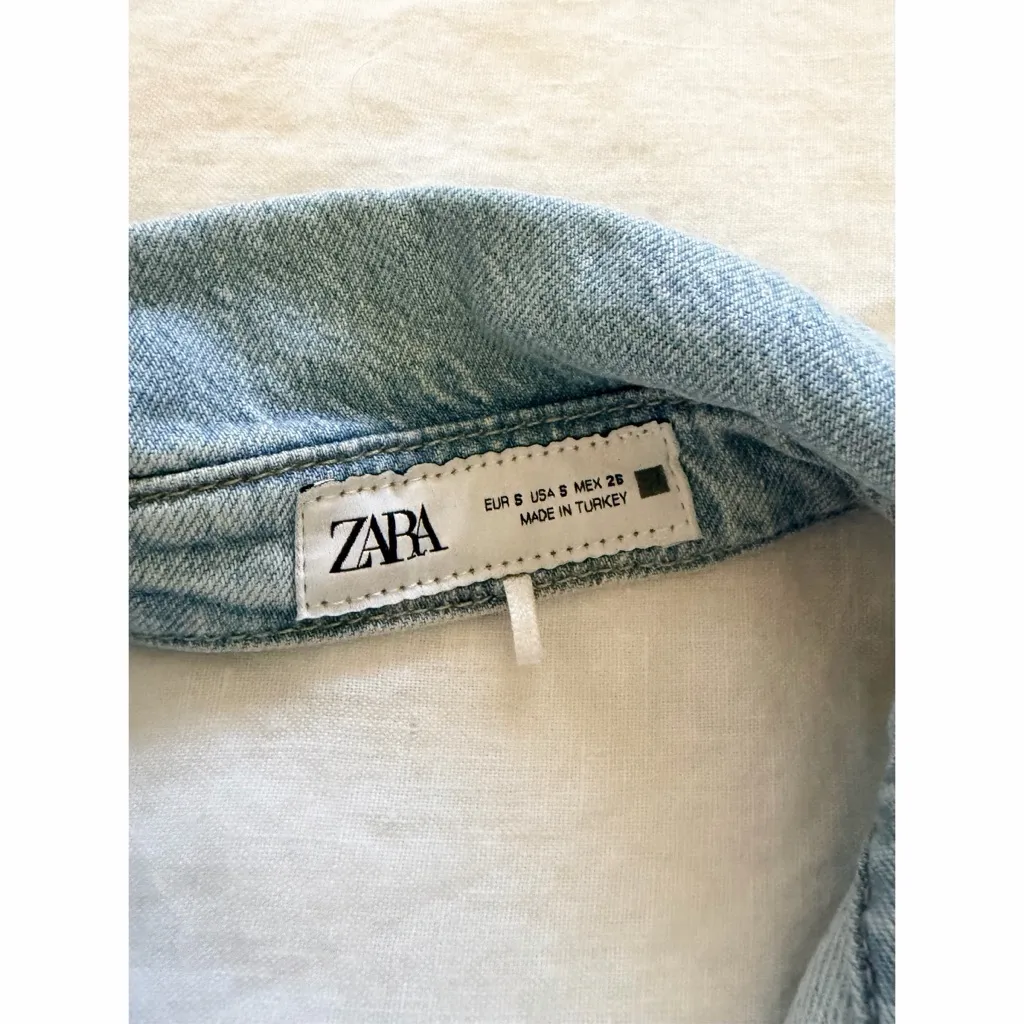 Zara Light Blue Halter Denim Jumpsuit Raw Hem - Image 12