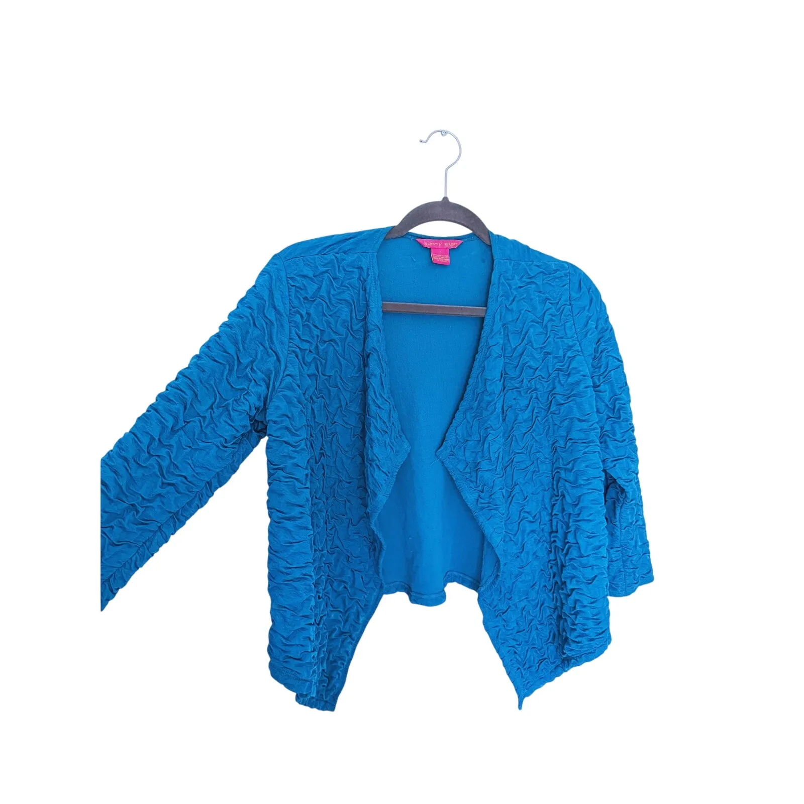 Sunny Leigh 1970s Textured Waterfall Cropped Cardigan Small Teal Boho Indie Twee - Image 6