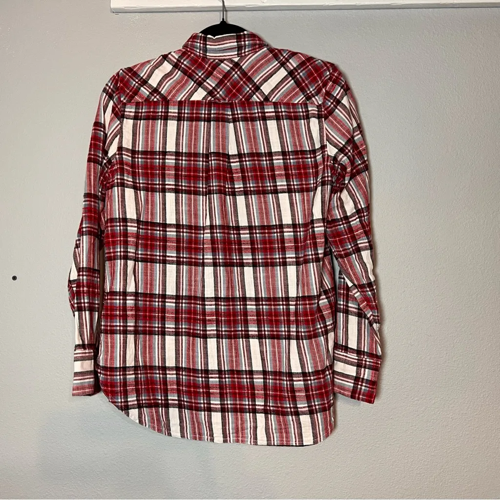 J. Crew Classic Fit Flannel Shirt Womens Size 2 Vintage Plaid Red Black White - Image 6