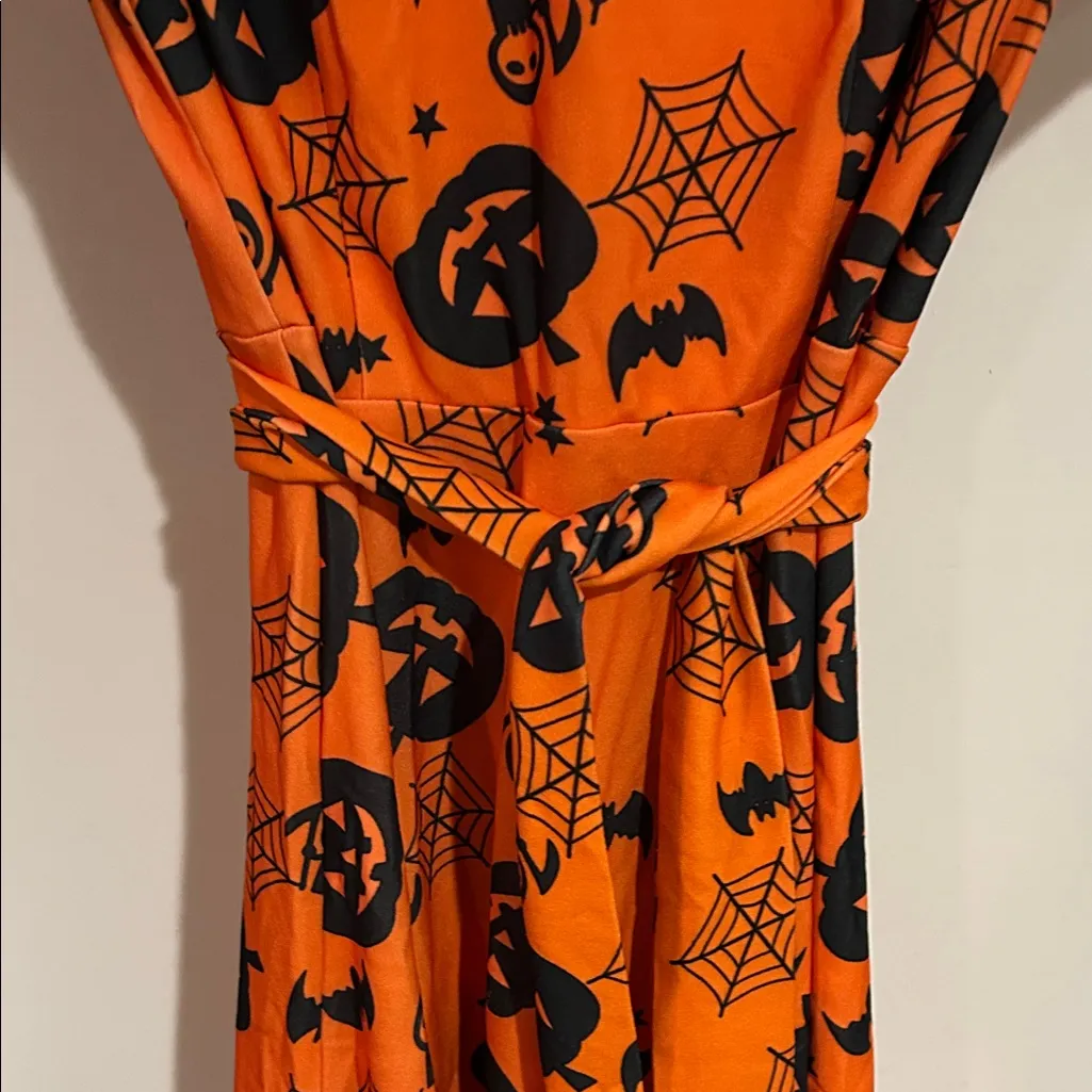 Gardenwed EUC Orange Halloween Dress with Black Print Size M - Image 5