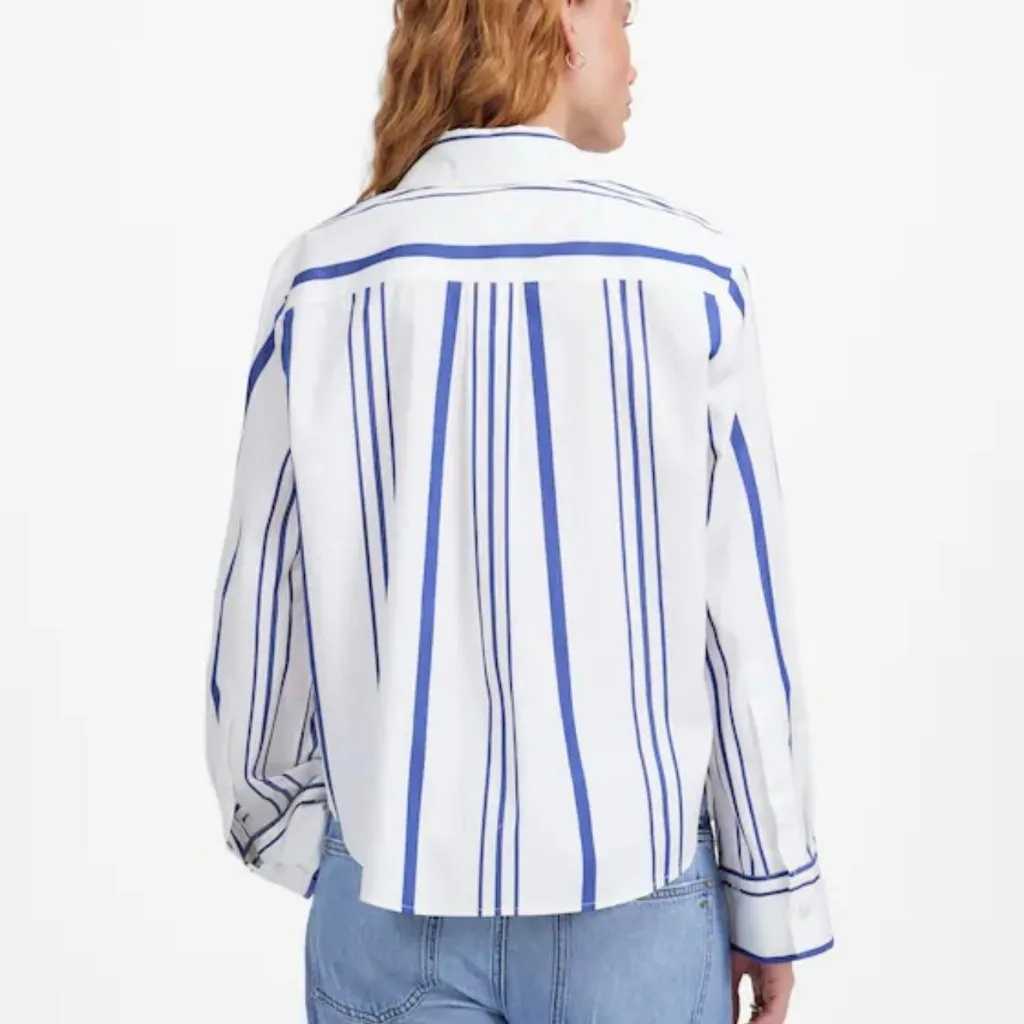 NWT Madewell White and Blue Poplin Easy Y-Neck Button-Up Shirt - Size: XXS - Image 10