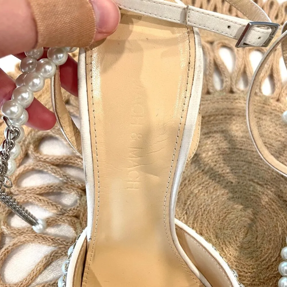 Mach & Mach Bow of Elizabeth Iridescent Faux Pearl Sandals Size 38 White - Image 4