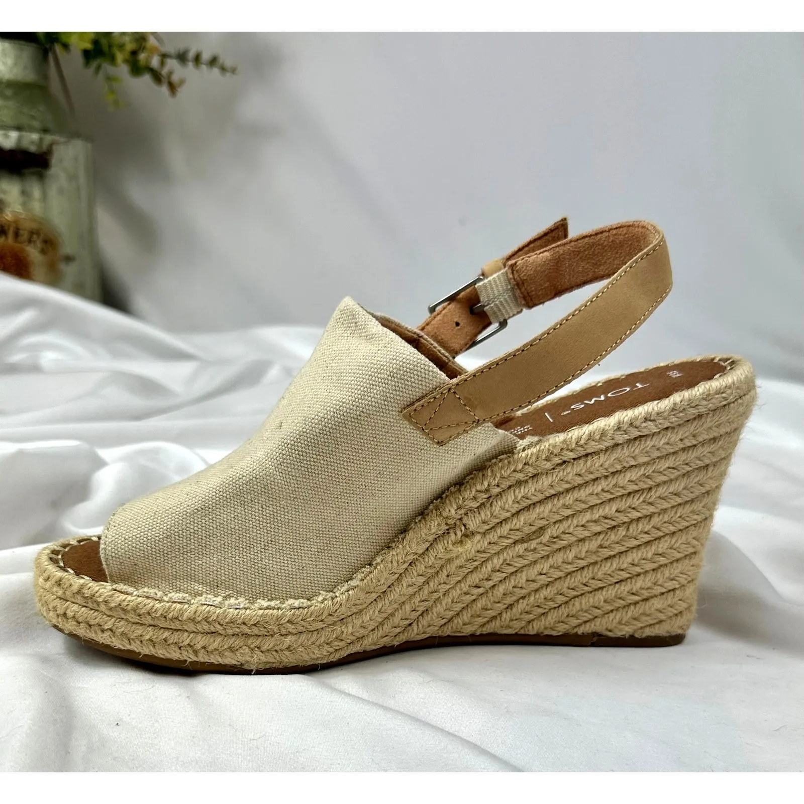 Toms Monica Slingback Platform Wedge Sandals Natural Canvas 9.5 - Image 8