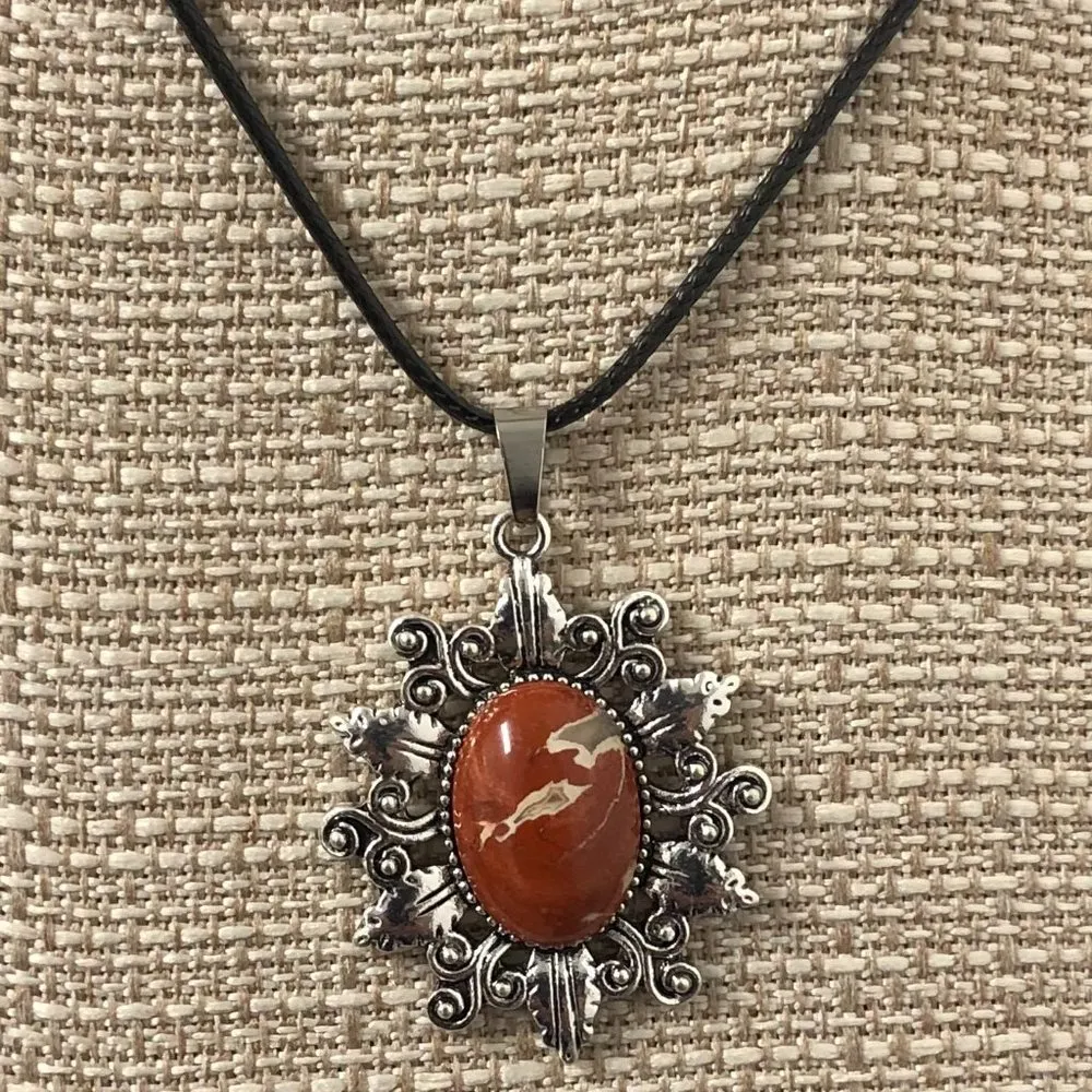 Redstone Natural Stone Sunflower Pendant Hollow Pattern Gemstone Necklace - Image 2