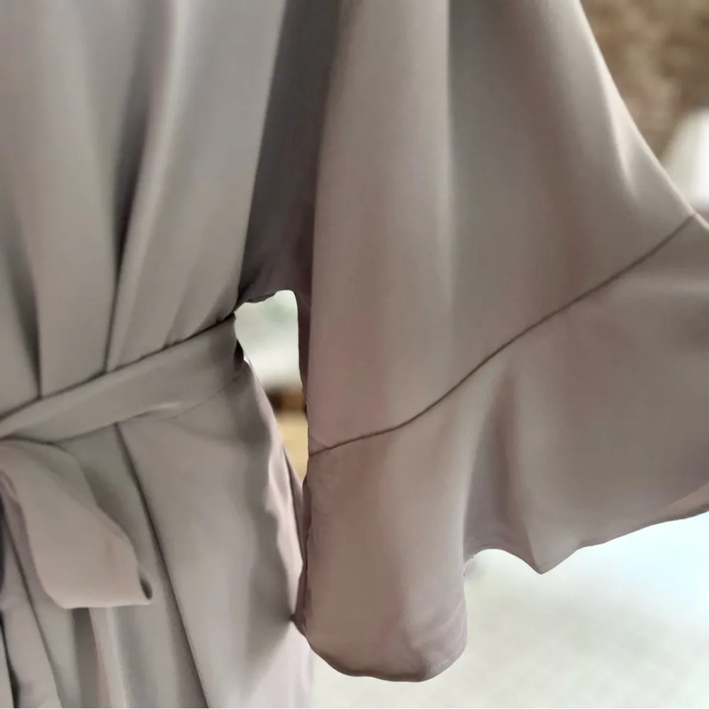 Birdy Grey Kenny Robe Grey Ruffle Kimono Sleeve Belted XS/X Bridal Party - Image 6