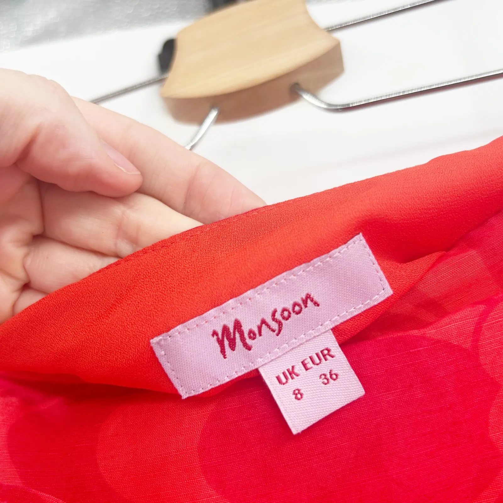 Monsoon Womens‎ Floral Print Tie Waist Silk Linen Blend Midi Skirt Size 4 Red - Image 5