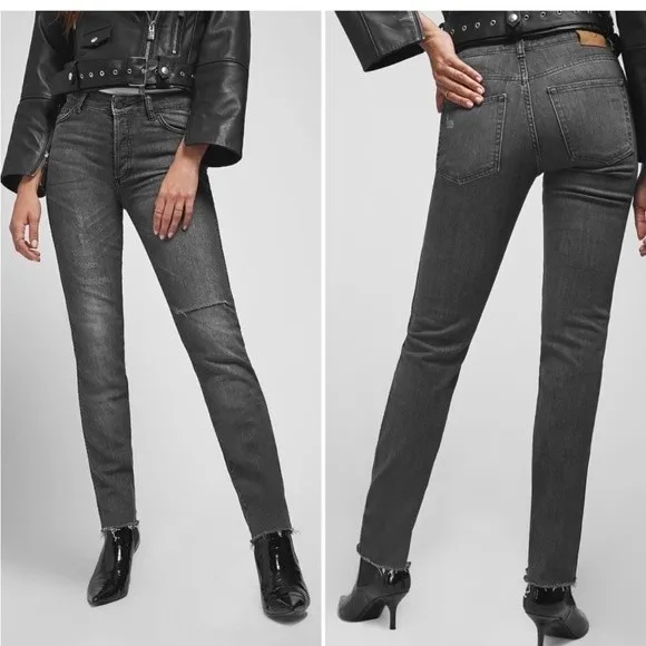 Anine Bing Jeans Size 24 Distressed Skinny Raw Hem Washed Gray Women’s - Image 2