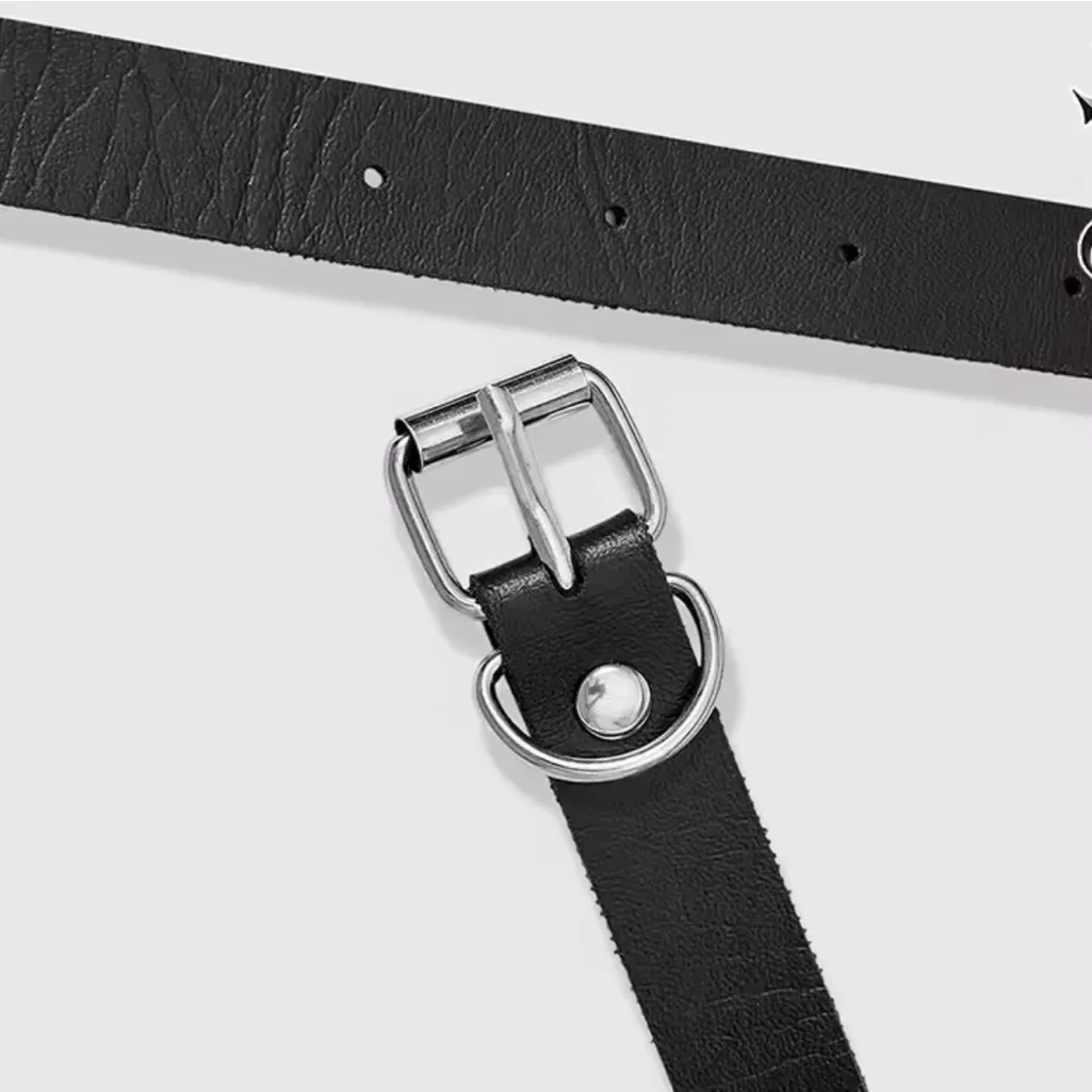 Black Leather Belt with Silver Chains - Image 4