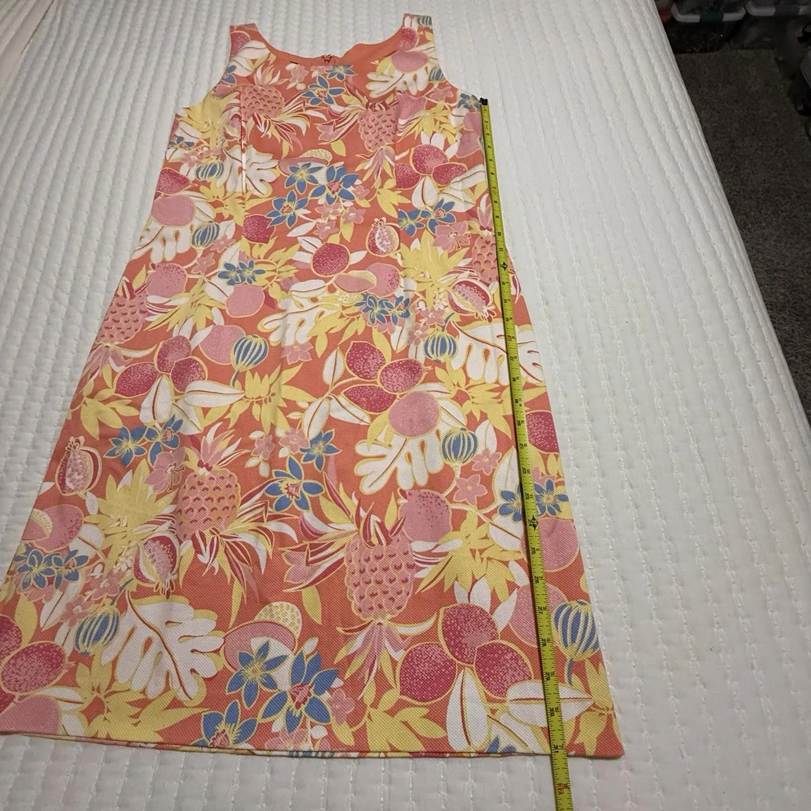 Talbots Tropical Fruit Floral Sheath Dress Sz 12 Orange Coral Pink & Yellow NWT - Image 2