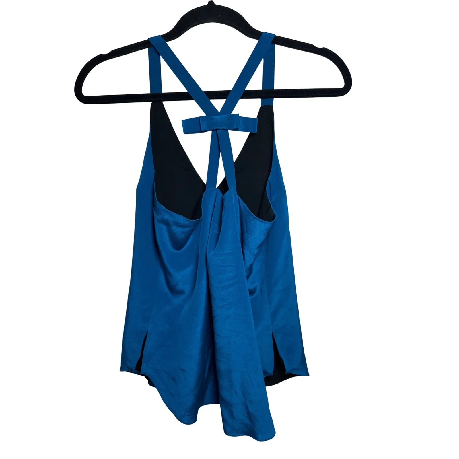 Amanda Uprichard Silk Tank Top Blue Sleeveless V Neck Cross Back‎ Women's - Image 3