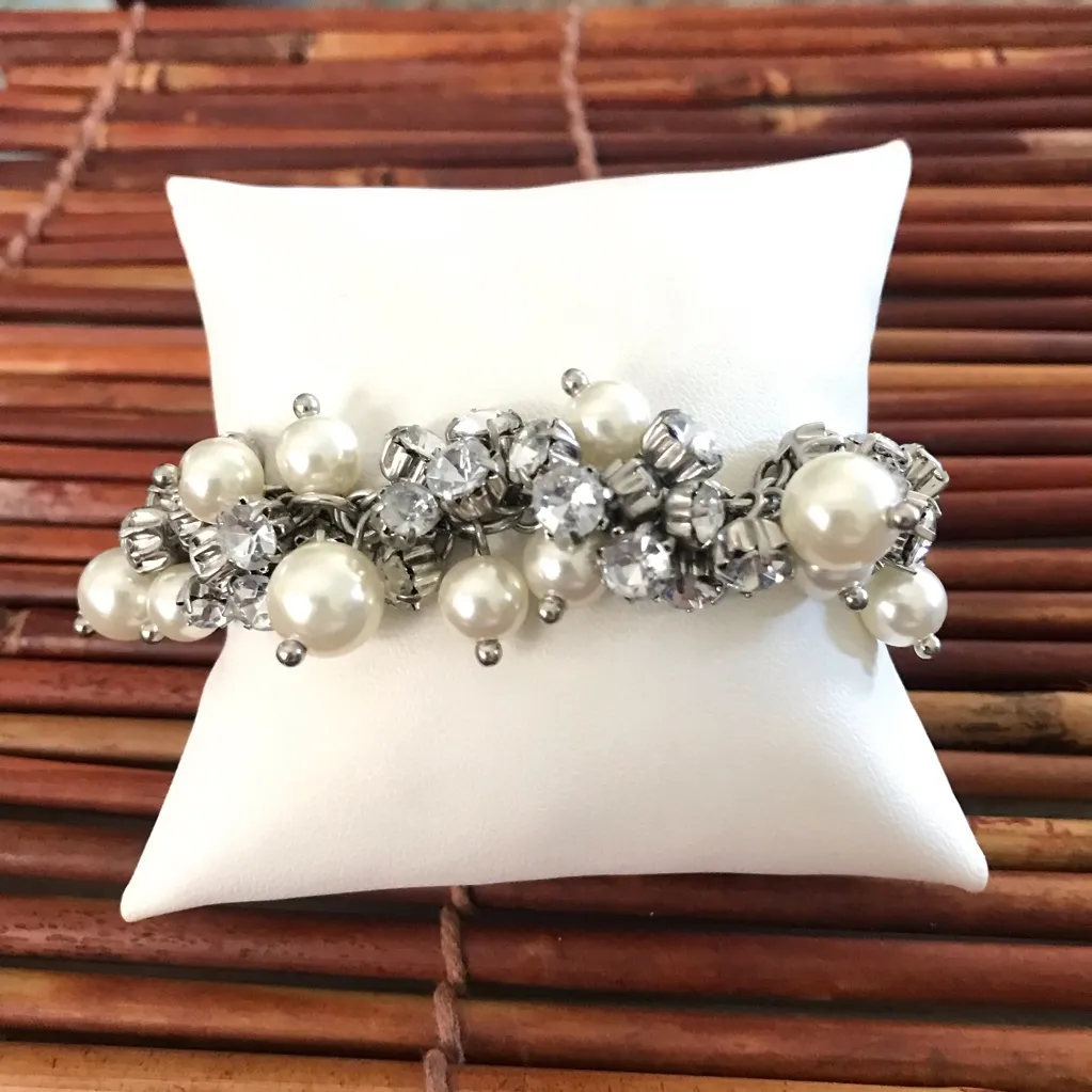 White House Black Market Faux Pearl & Rhinestone Bracelet magnetic clasp - Image 2