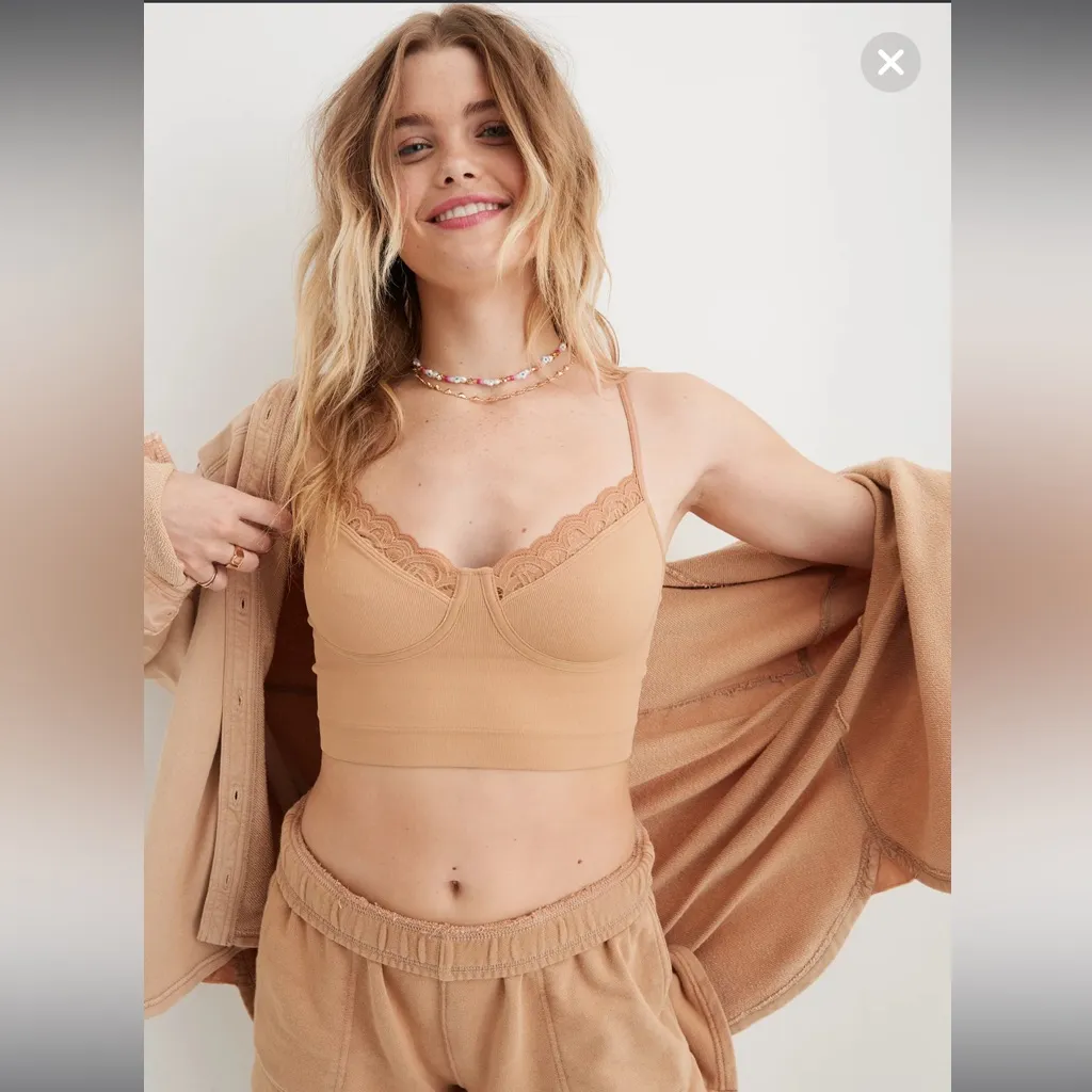 Aerie Tan Nude Superchill Seamless Lace Trim Corset Tank Top Bralette - size XL - Image 4