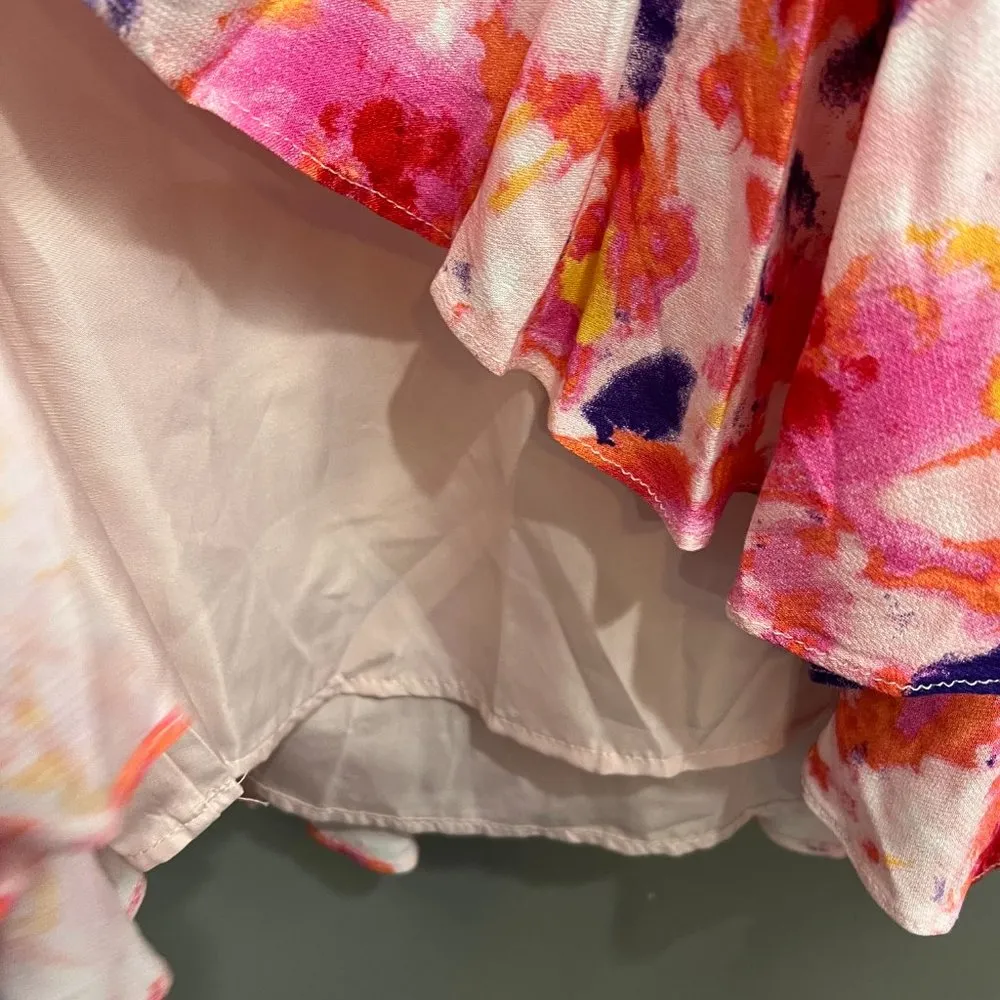 Betsey Johnson Dress 12 Sunset Floral Pink Yarrow Faux Wrap 3/4 Slv V-Neck NWT - Image 8