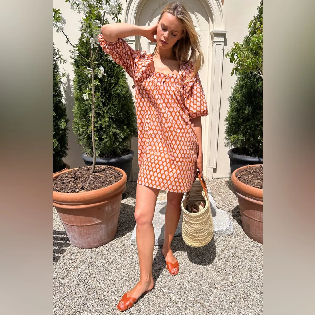 Emerson Fry India Collection Adelina Cotton Poplin Dress Gigi Organic Size S Orange - Image 5