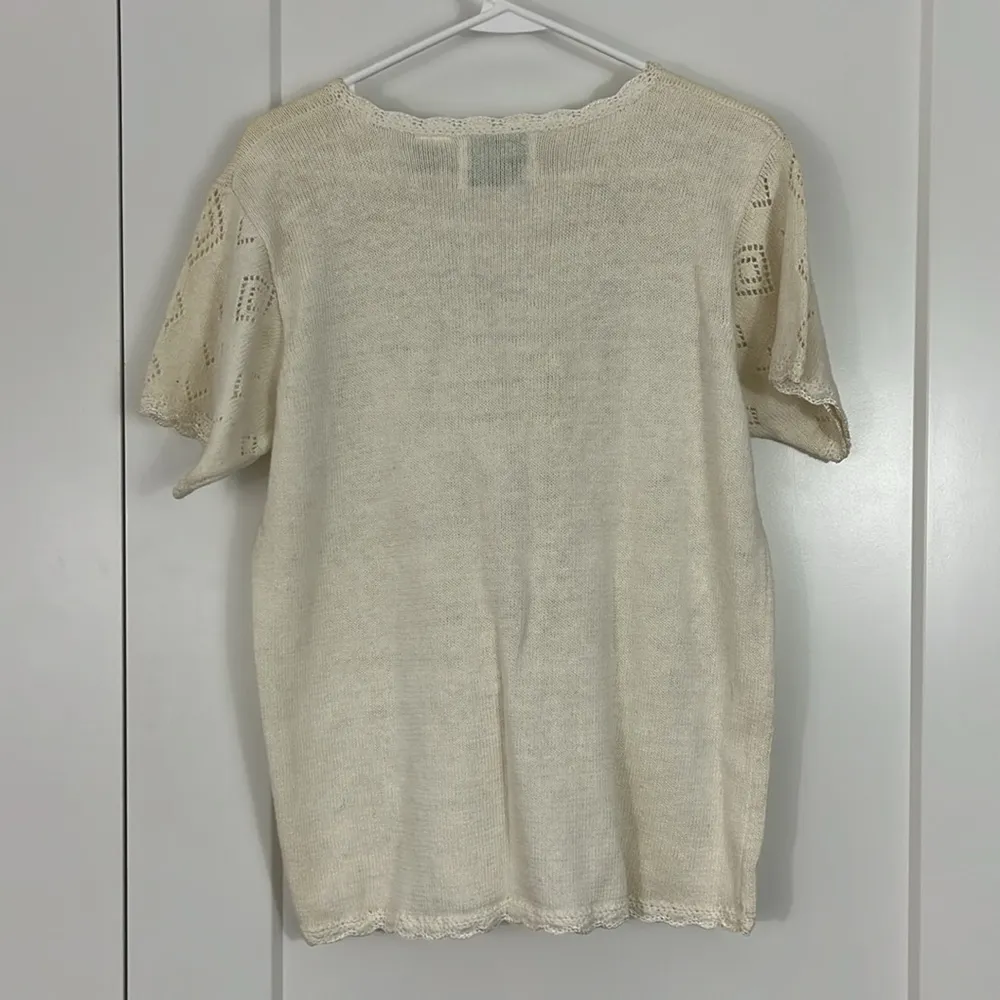 New Vintage Colleen's Collectables Medium Cream White Crochet Sweater Top - Image 9