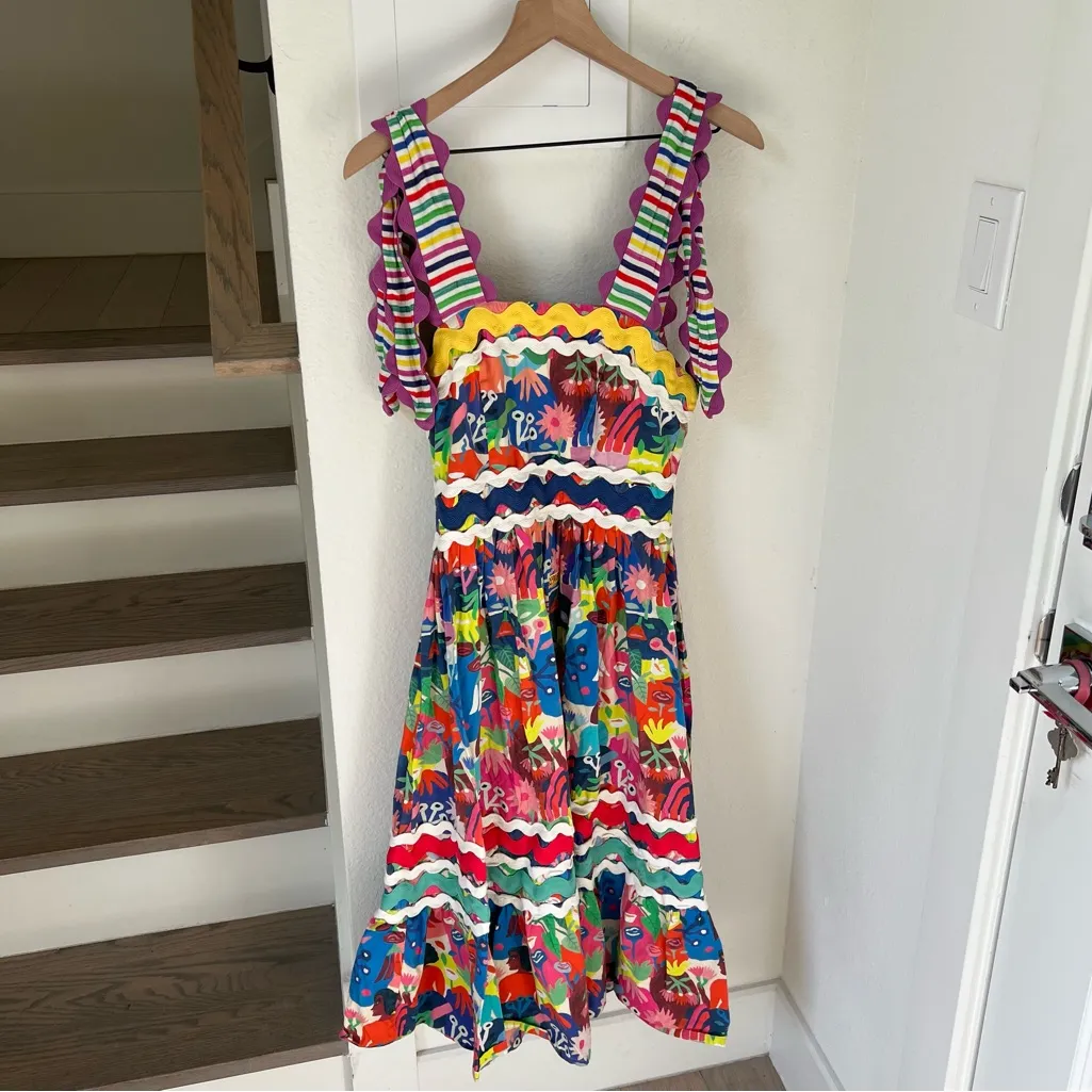Celia B Love Midi Dress in Multi Rainbow Pattern Size Small Red - Image 5