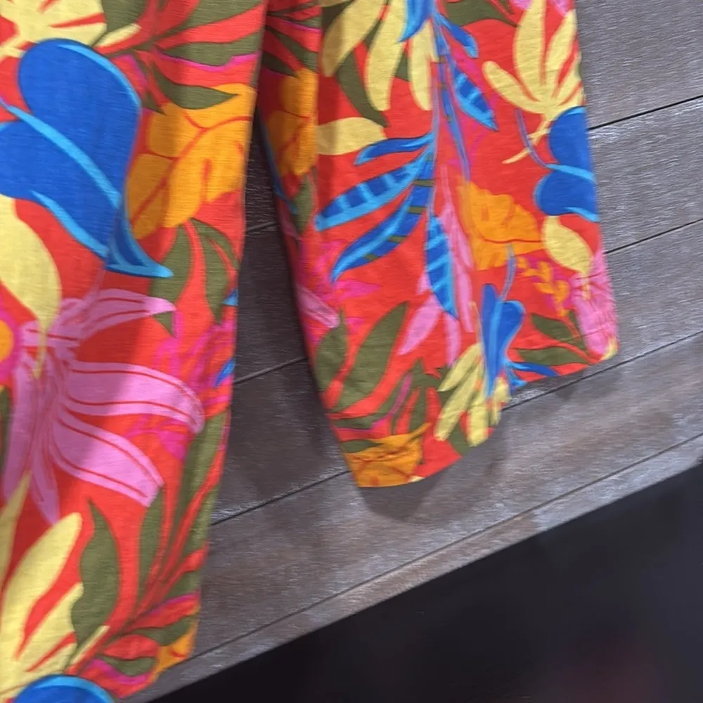 Calligraphie Tropical Linen wide leg crop Hawaiian beach summer pant size Medium Blue - Image 8