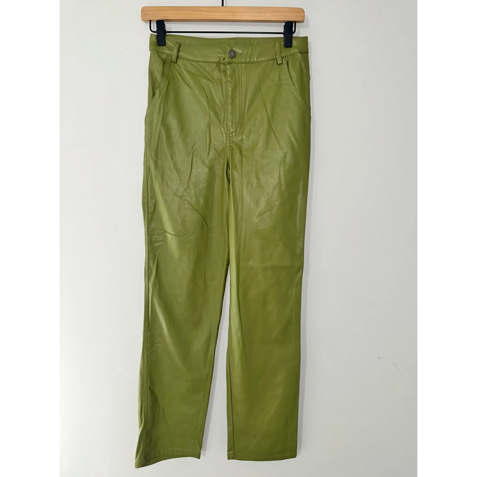 En Saison Faux Leather Pants‎ Women's Size S Green Olive Straight Leg - Image 3