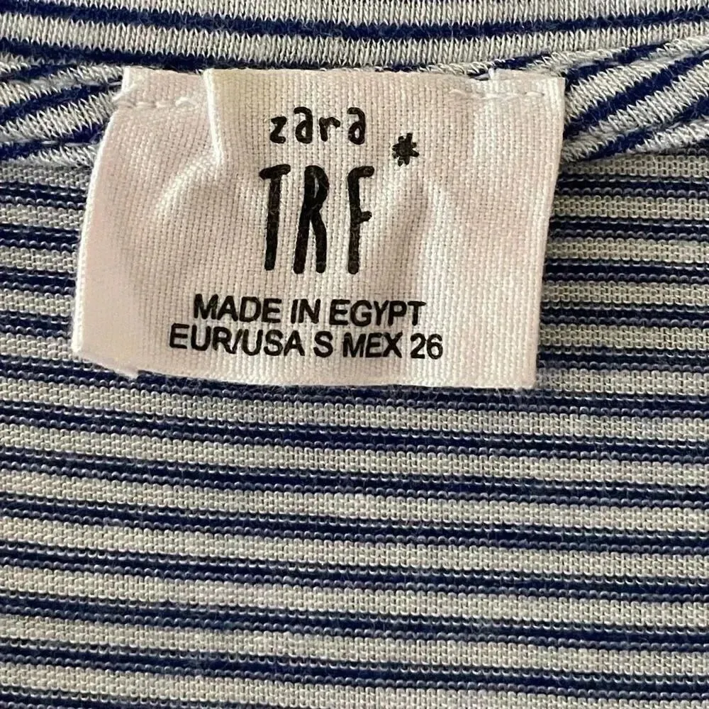 Zara TRF Stripes Blue White V-Neck Short Sleeves Women’s Blouse SZ S #1703 - Image 9