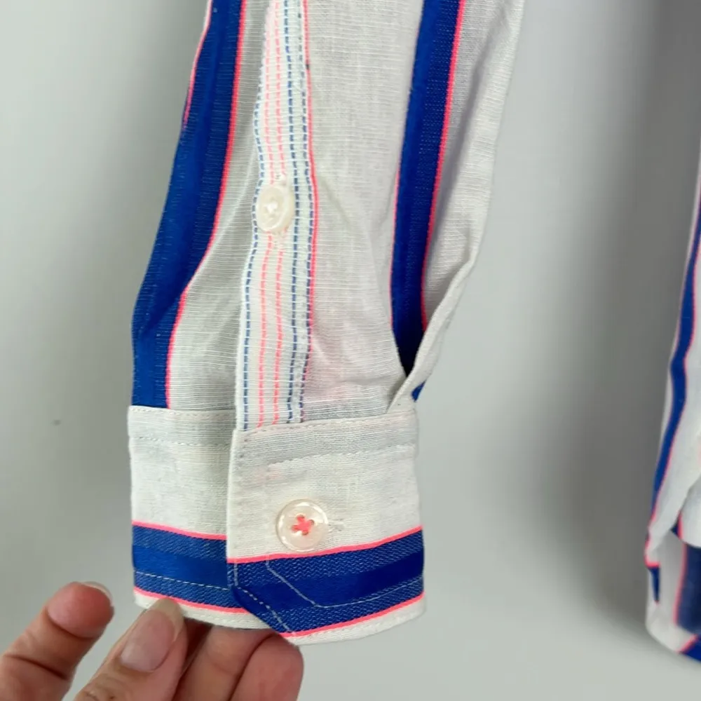 Joules| Lorena Striped Long Line Woven Shirt Blue Coral Button Front NWT sz 4 - Image 2