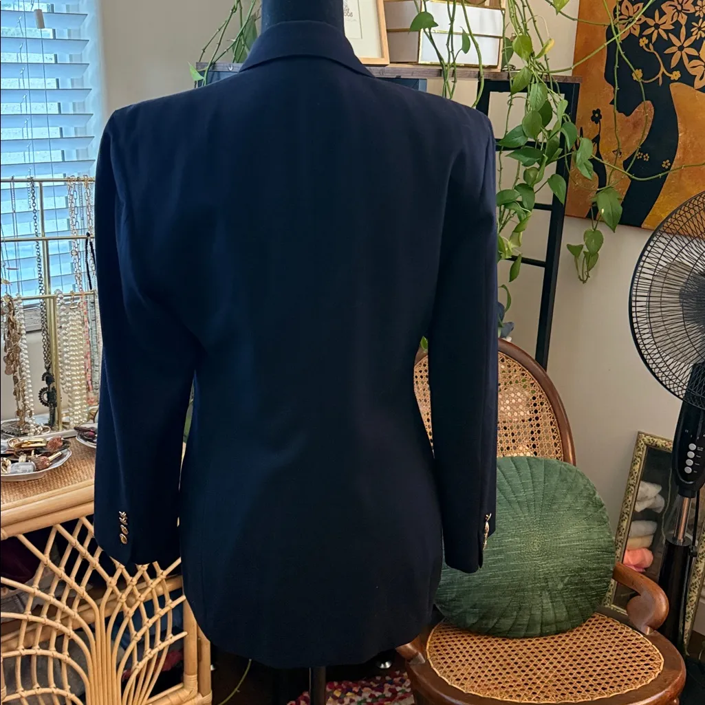 Vintage Austin Reed London NY Navy Blue Double Breasted Wool Blazer Jacket Size 6 - Image 2