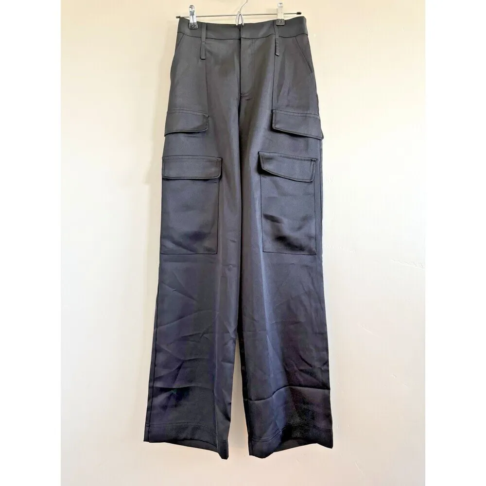 Noli MILAN SATIN CARGO PANT luxury mid rise side pockets women Black Size 2 - Image 6