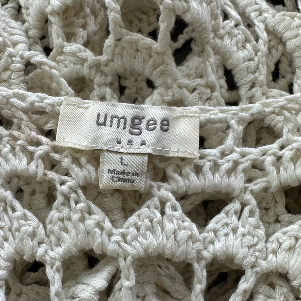 Umgee Crochet Fringe Ivory cardigan sweater size L - Image 3