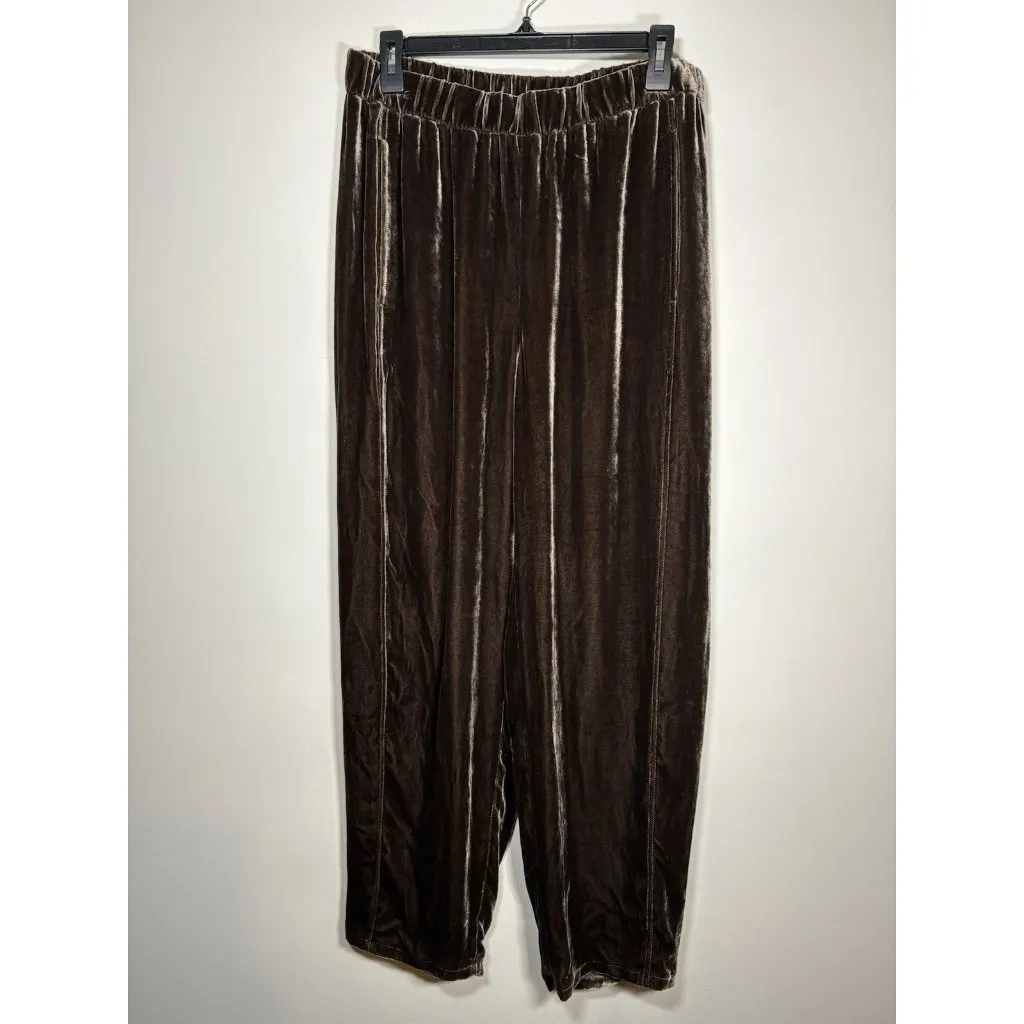 EILEEN FISHER Velvet Lantern Ankle Pants Size Medium Wren Chocolate Brown - Image 2
