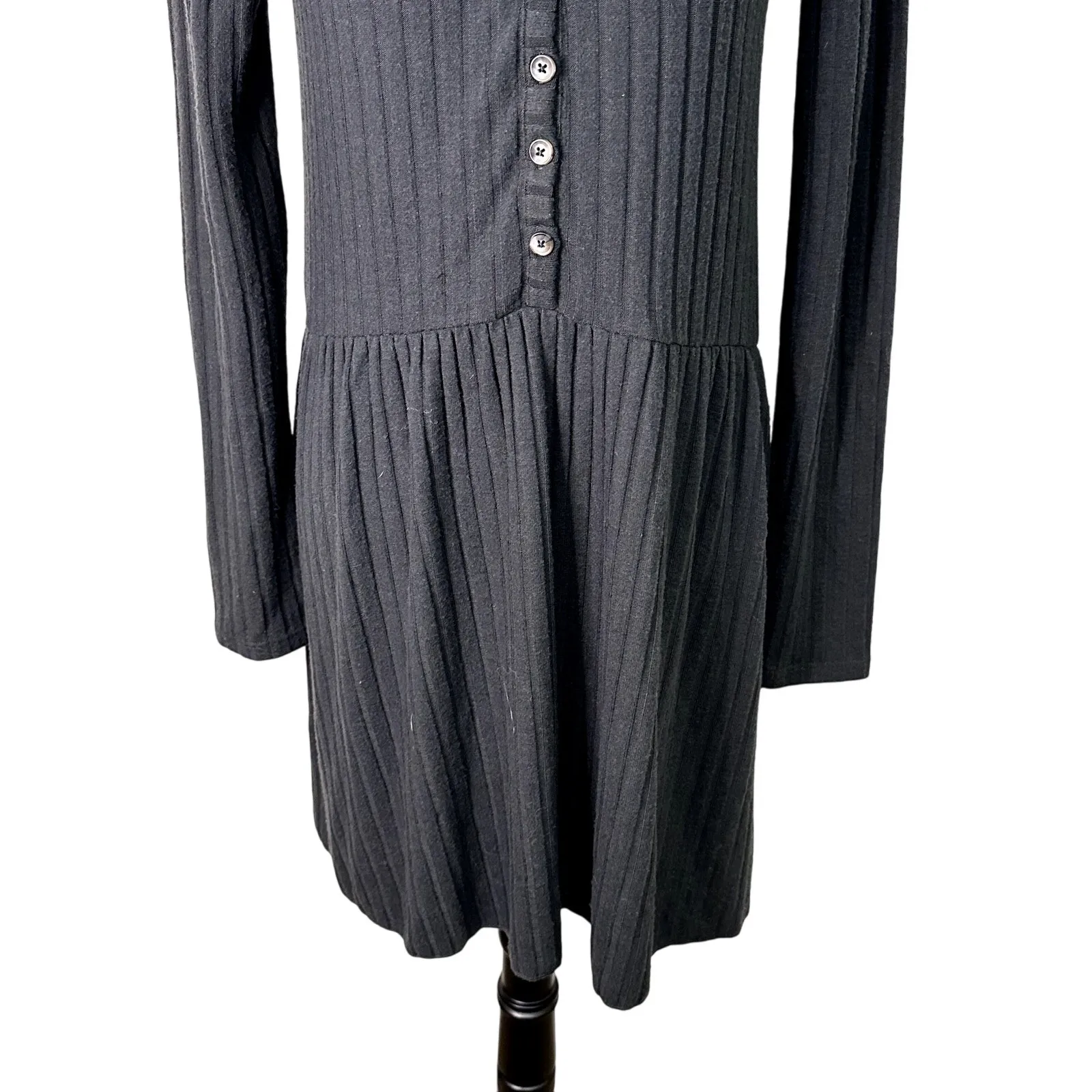 Billabong Always Lounging Dress Henley Button Rib Knit Full Sleeve Black S NWT - Image 4