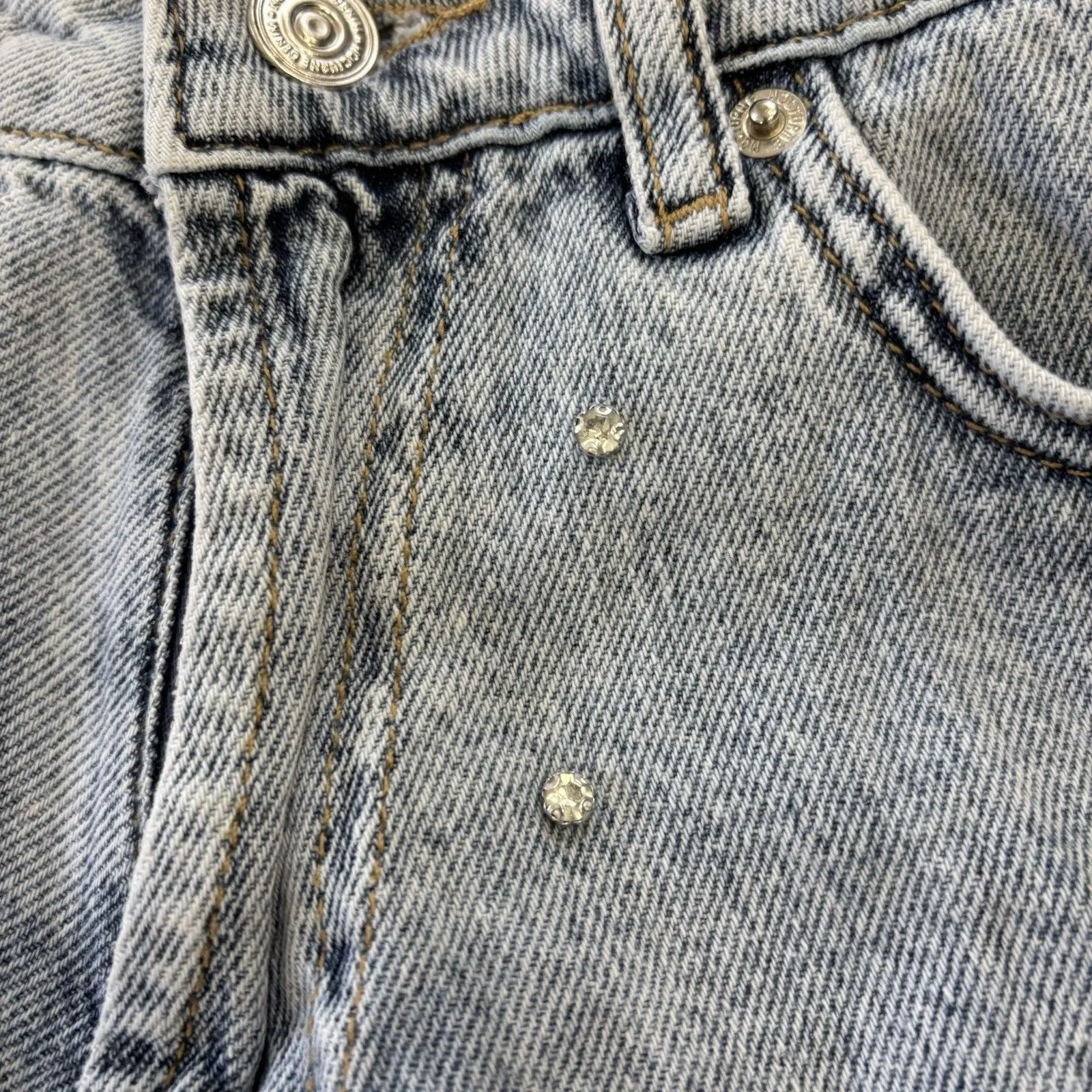 Nocturne Denim Shorts Womens Size 1 XS Bedazzled High Waisted Raw Hem Blue - Image 2