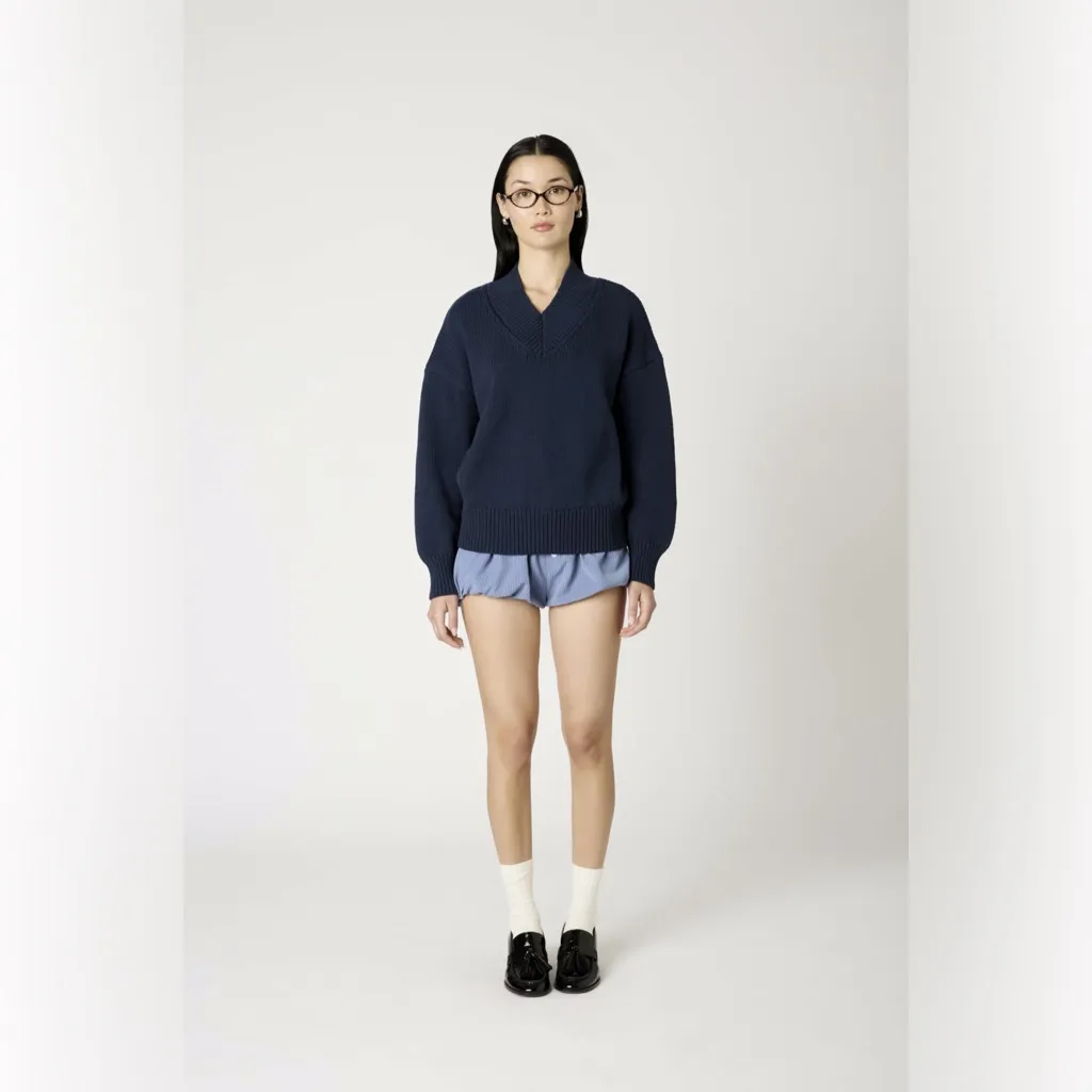 NIA Chia Pullover V Neck Oversized Sweater Size Small NWT Blue - Image 4