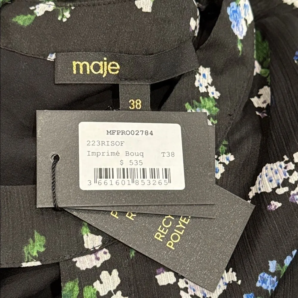 NWT MAJE Risof Maxi Cutout Elegant Black Floral Women's Dress size 38 - Image 8