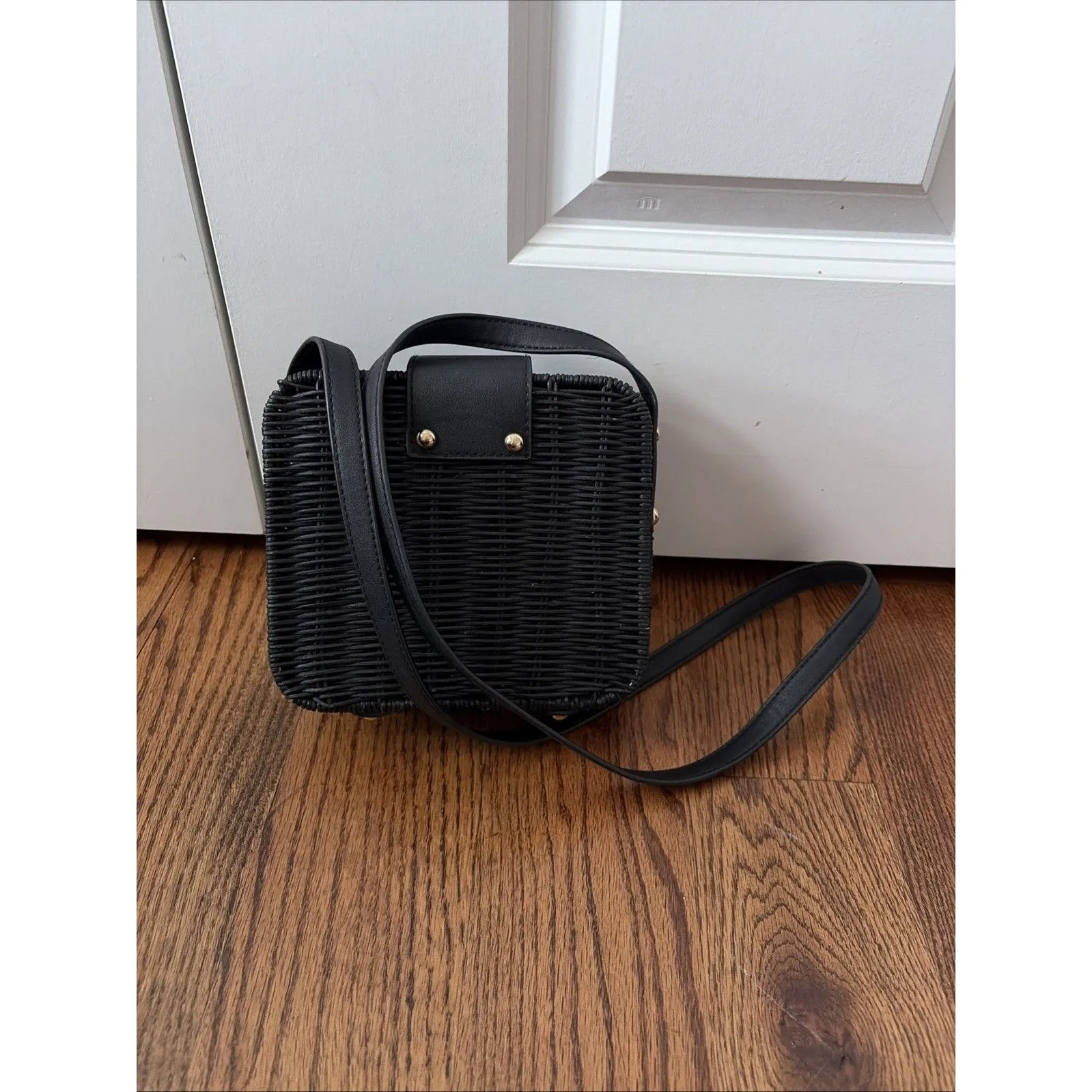 Mud Pie  Womens Wicker Purse Bag Black Crossbody - Image 4